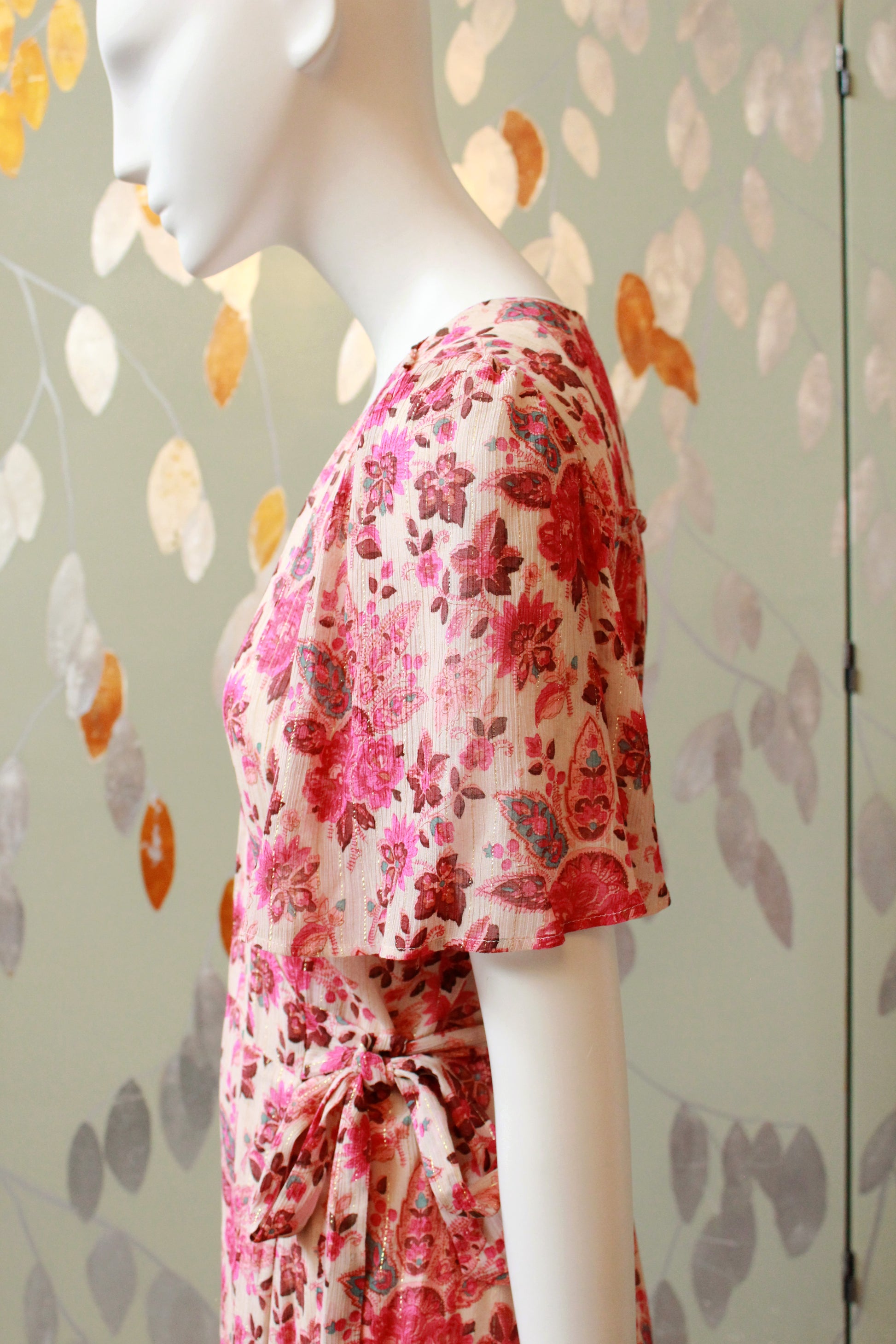 Pink Floral Sézane Wrap Dress With Gold Thread, Unworn, Medium 