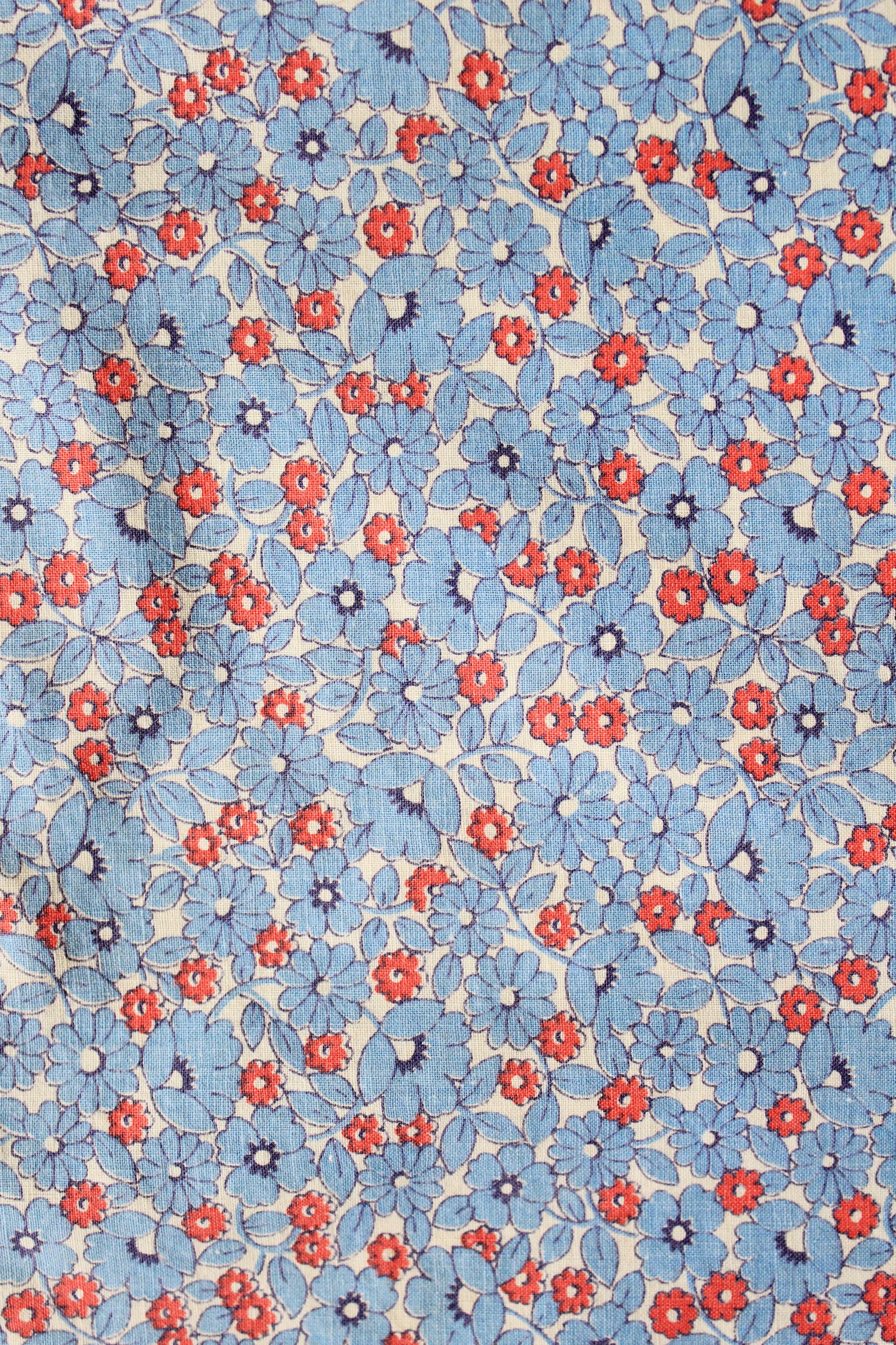 1940s/1950s Light Blue And Red Floral Print Cotton Duvet Cover, 76.5" x 67"