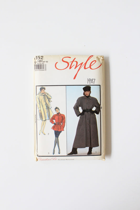 1980s Two Length Lined Coats Style 1152 Sewing Pattern, Uncut Size 6-12
