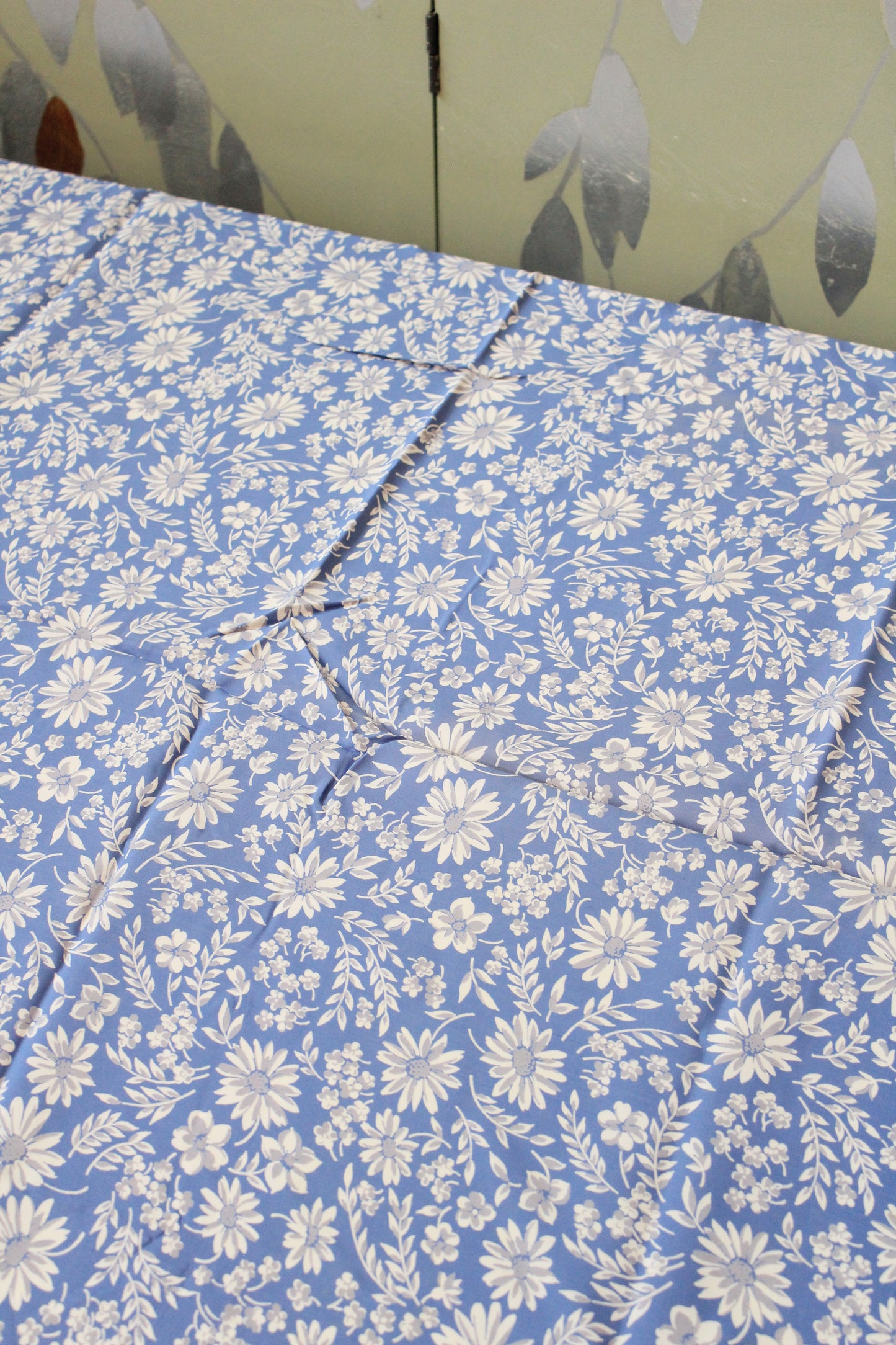1940s Medium Blue And White Floral Rayon Fabric, 3 Yards