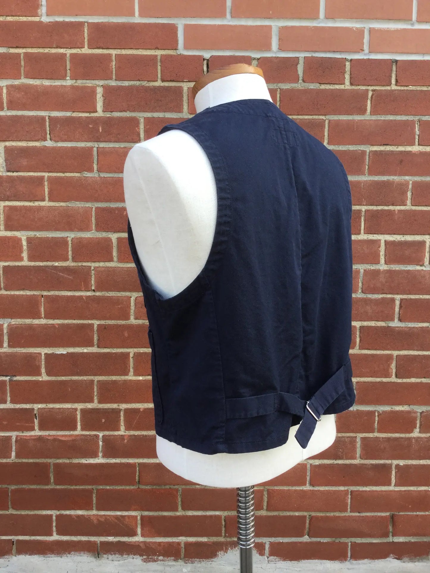 2010s Universal Works Navy Cotton Work Waistcoat (Cropped), Large 