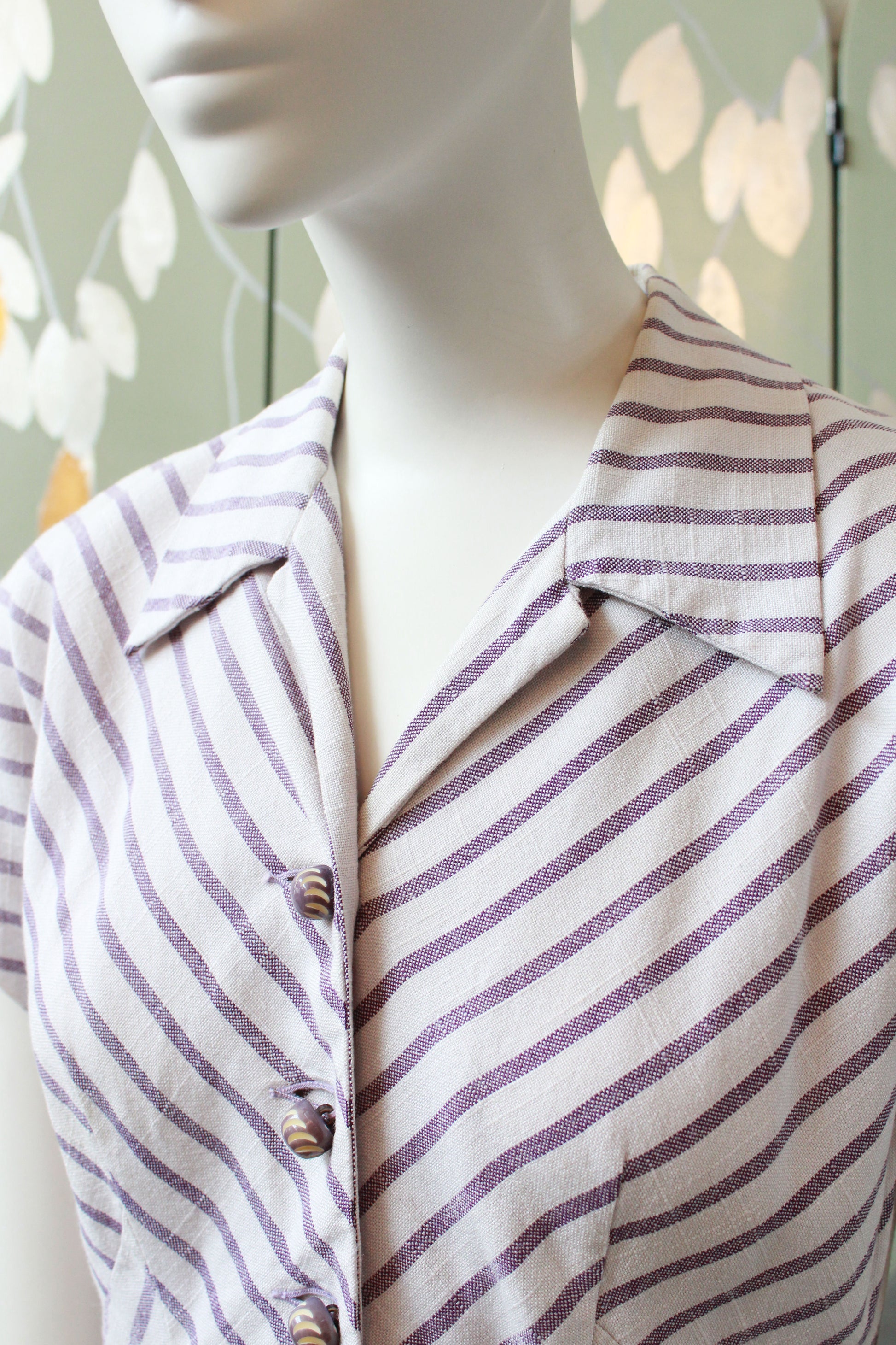 Vintage 1950s Purple Stripes Summer 2 PC Skirt Set, XS