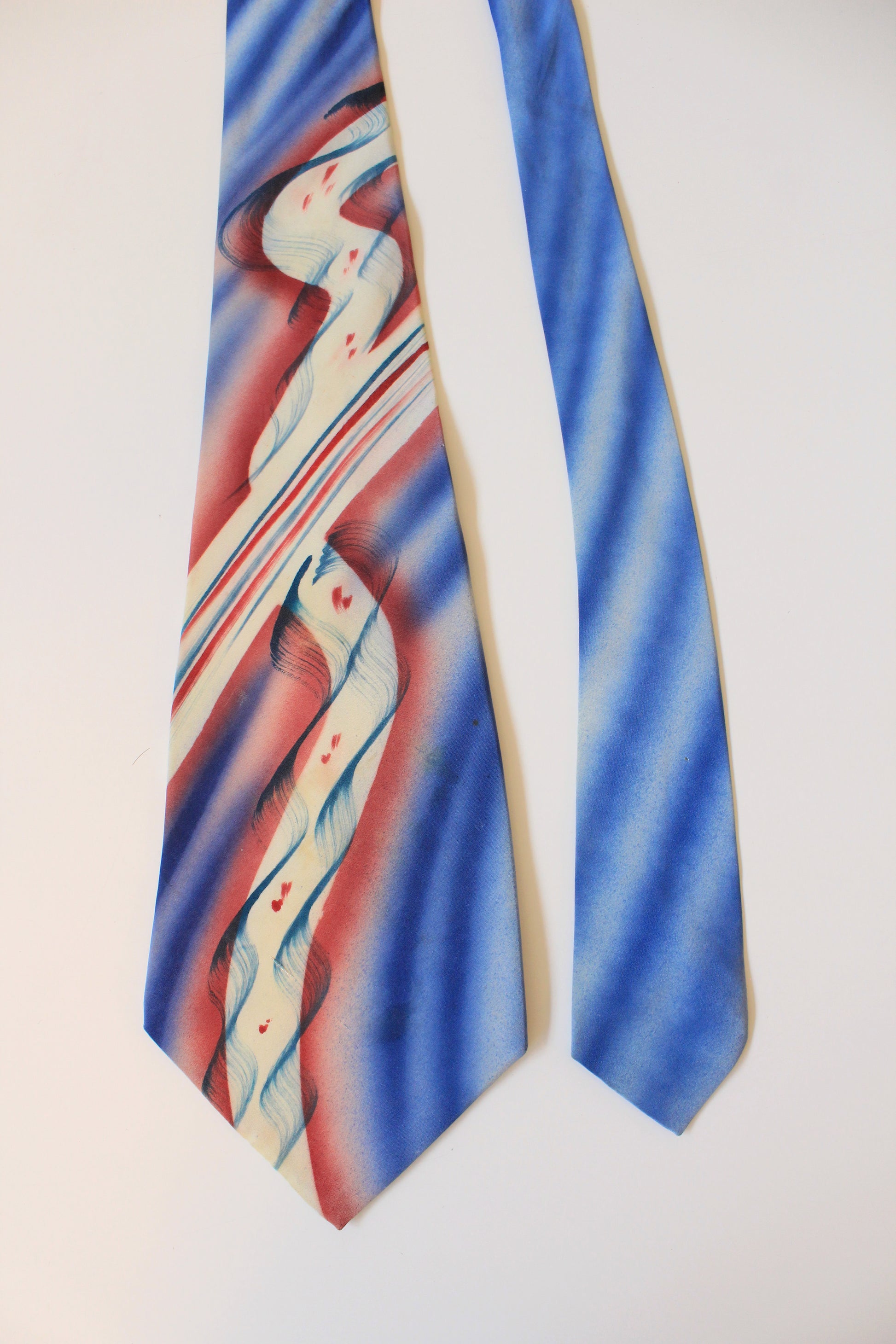 Vintage 1950s Blue/Red/White Abstract Hand-Painted Tie