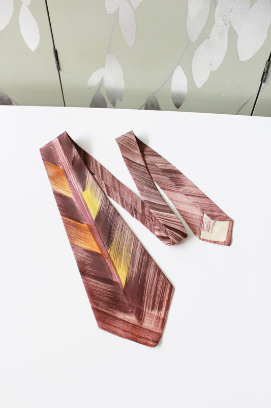 Vintage 1950s Hand Painted Brown And Orange Gradient Tie