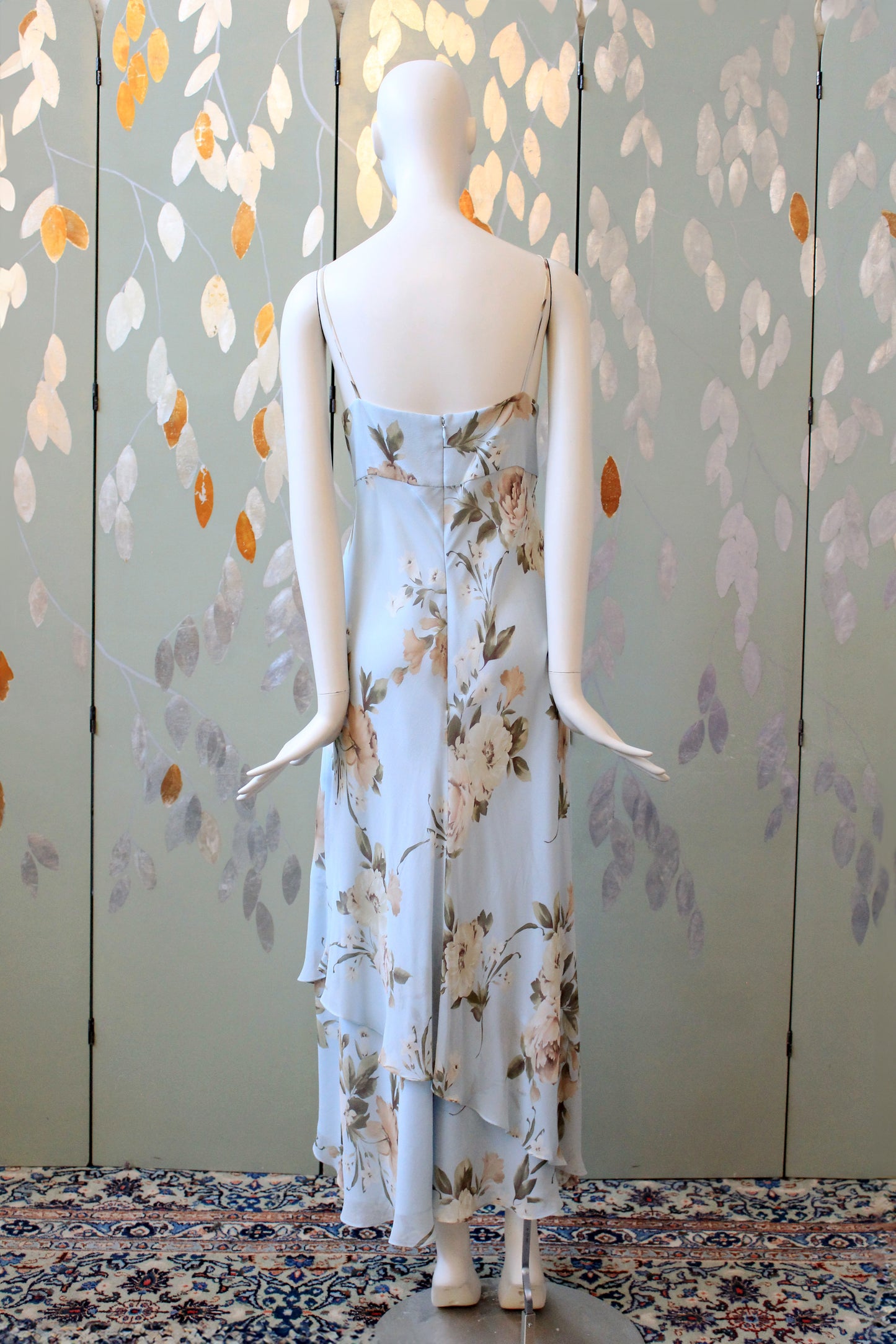 Early 2000s Ann Taylor Light Blue Floral Silk Dress, Medium 