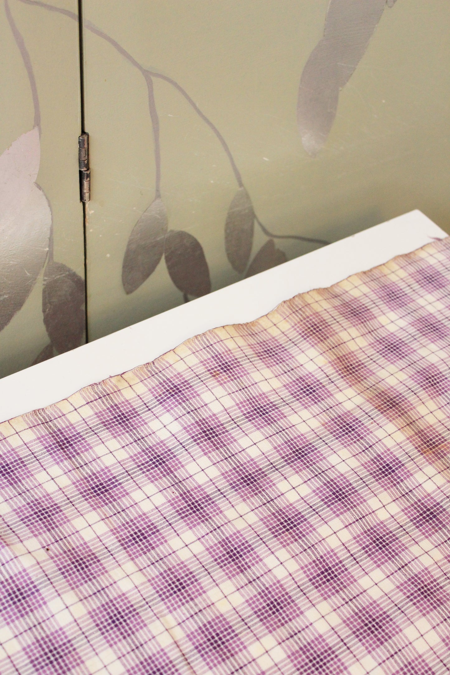 1920s Purple And White Plaid Cotton Sewing Fabric, 9.5 Yards