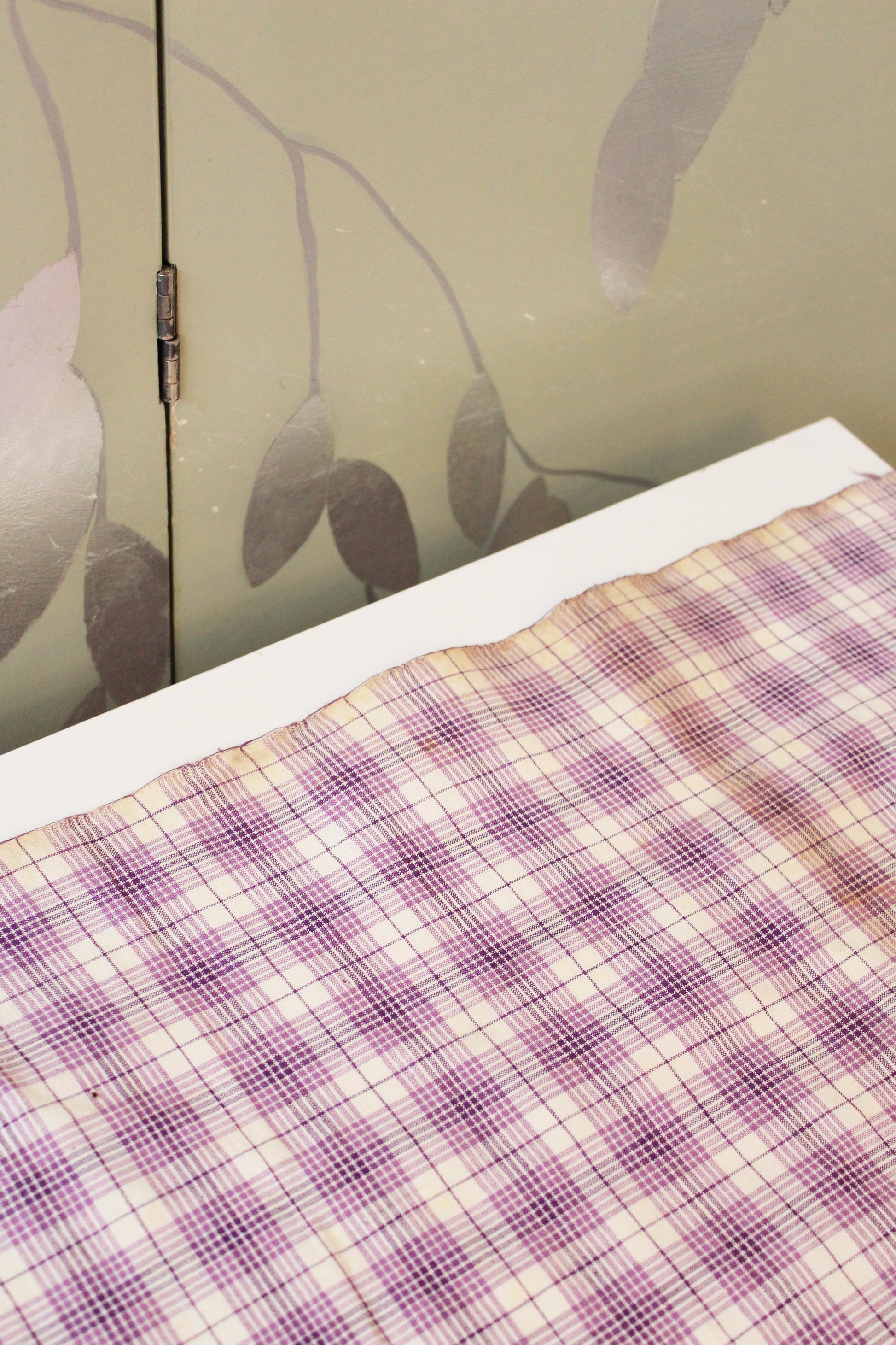 1920s Purple And White Plaid Cotton Sewing Fabric, 9.5 Yards