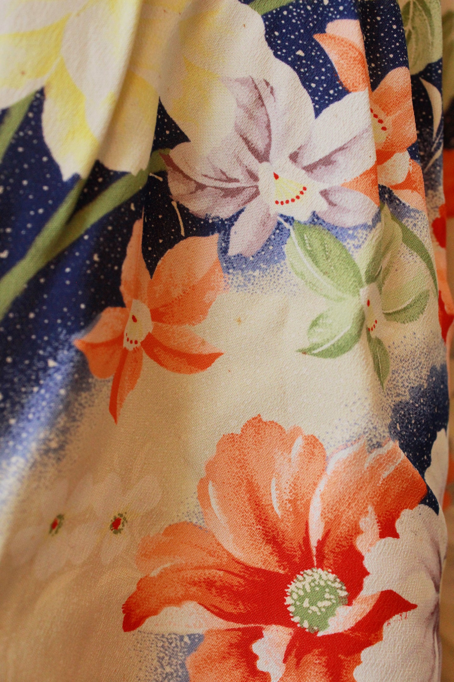 1930s Bias Cut Yellow And Orange Floral Gown With Train, Small