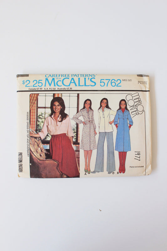 1970s  Dress Or Top And Skirt McCall's 5762 Sewing Pattern, Uncut, Petite Size 6-8