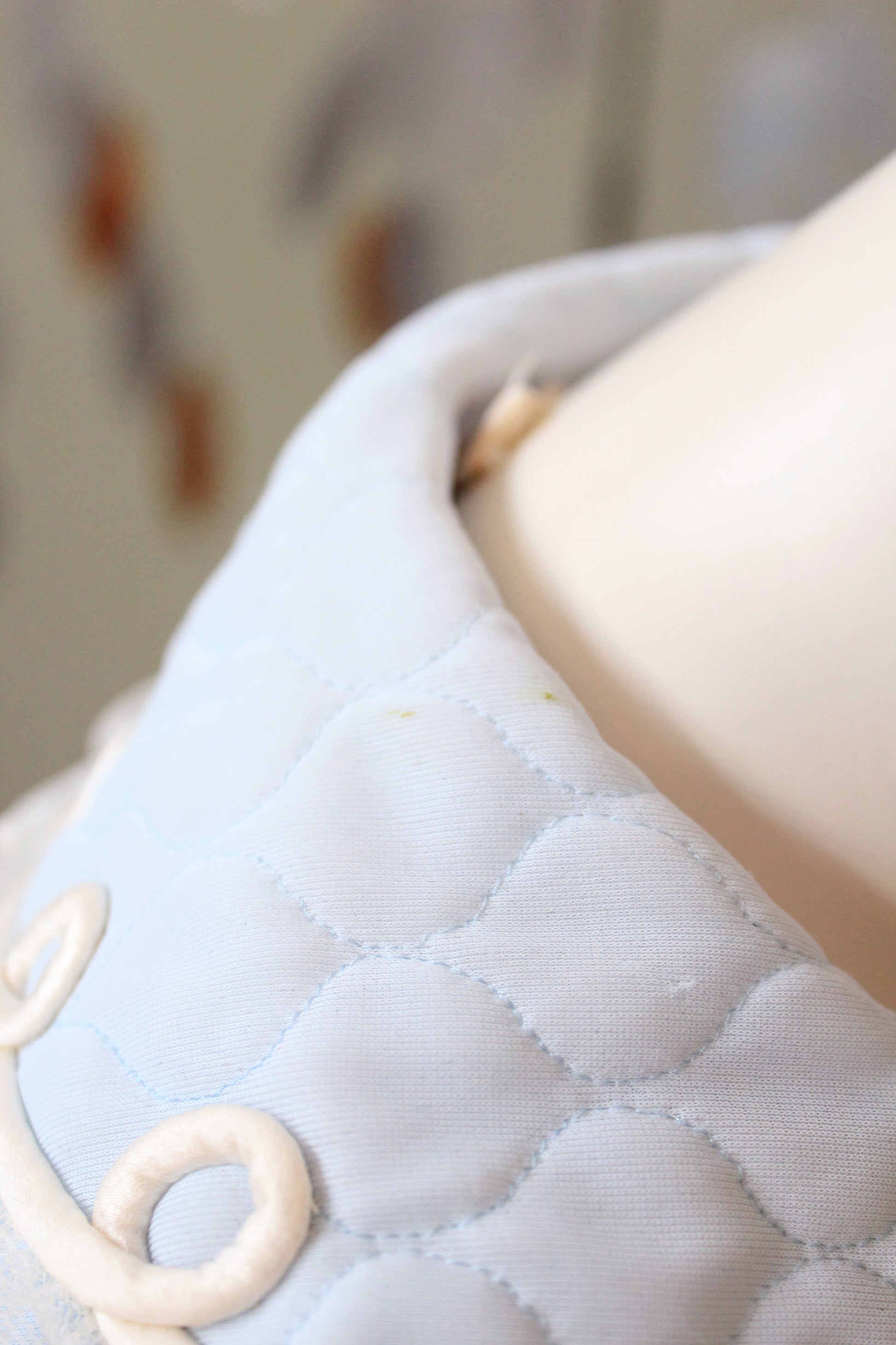 1960s Light Blue Quilted Bed Jacket With Collar, S/M