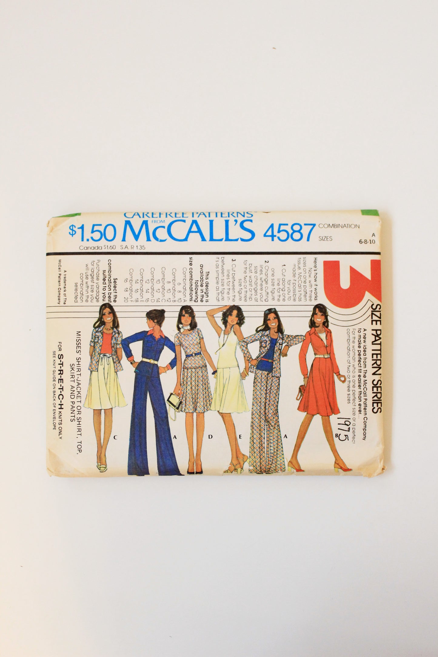 1975s Muti Piece Full Wardrobe McCalls 4587 Sewing Pattern, Partially Uncut-Complete Size 6-8-10