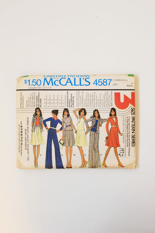 1975s Muti Piece Full Wardrobe McCalls 4587 Sewing Pattern, Partially Uncut-Complete Size 6-8-10
