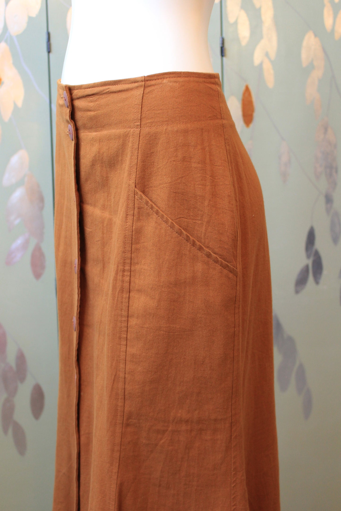 1980s Casual Boho Tan Lace Up Contempo Casuals Skirt, Small/Medium