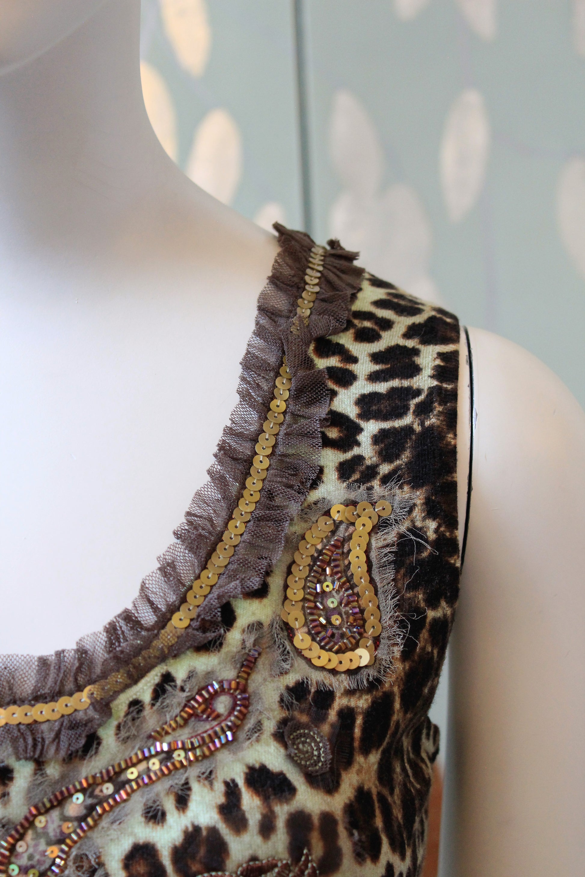 Early 2000s Leopard Print Beaded Tank Top And Cardigan Set, Medium 