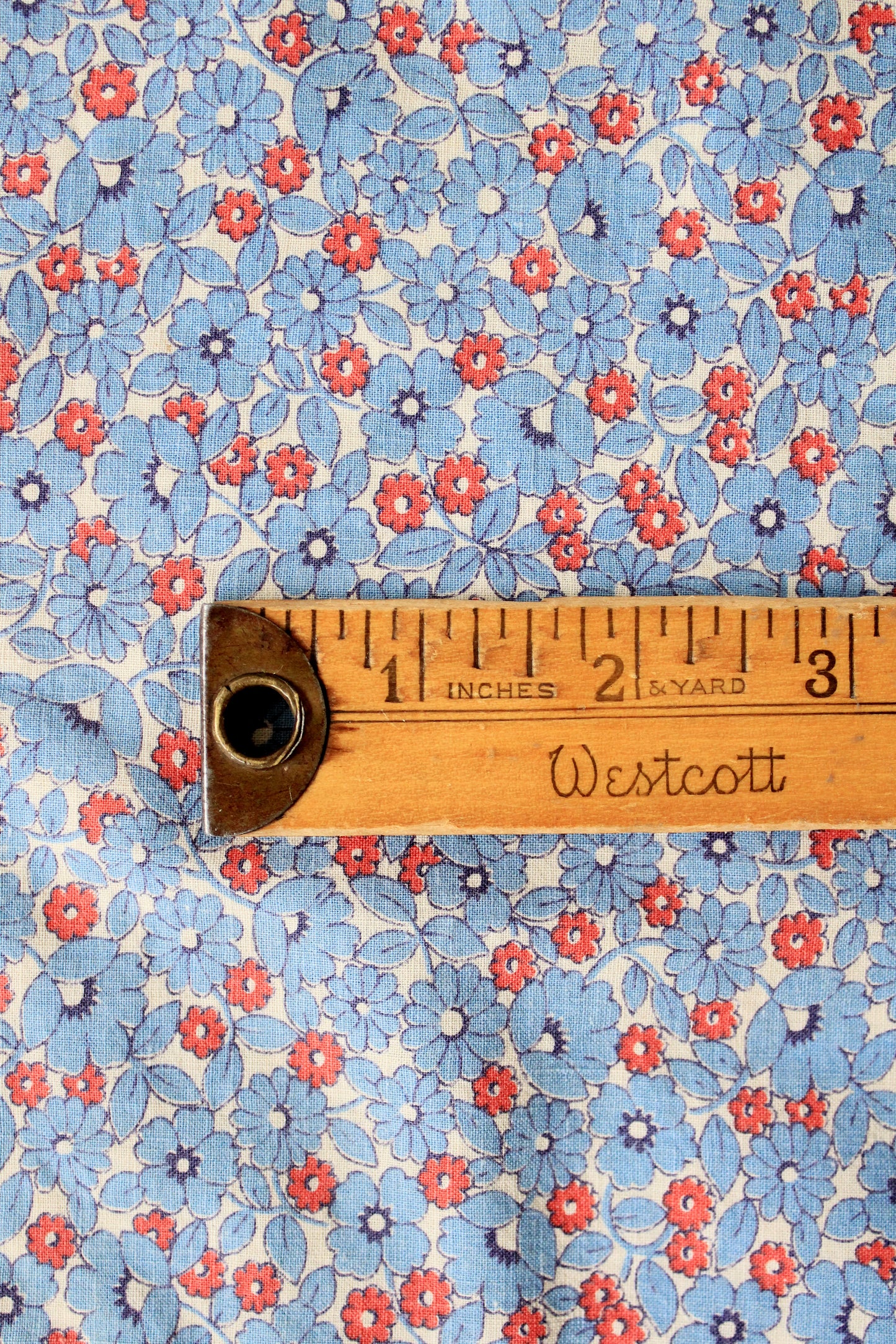 1940s/1950s Light Blue And Red Floral Print Cotton Duvet Cover, 76.5" x 67"