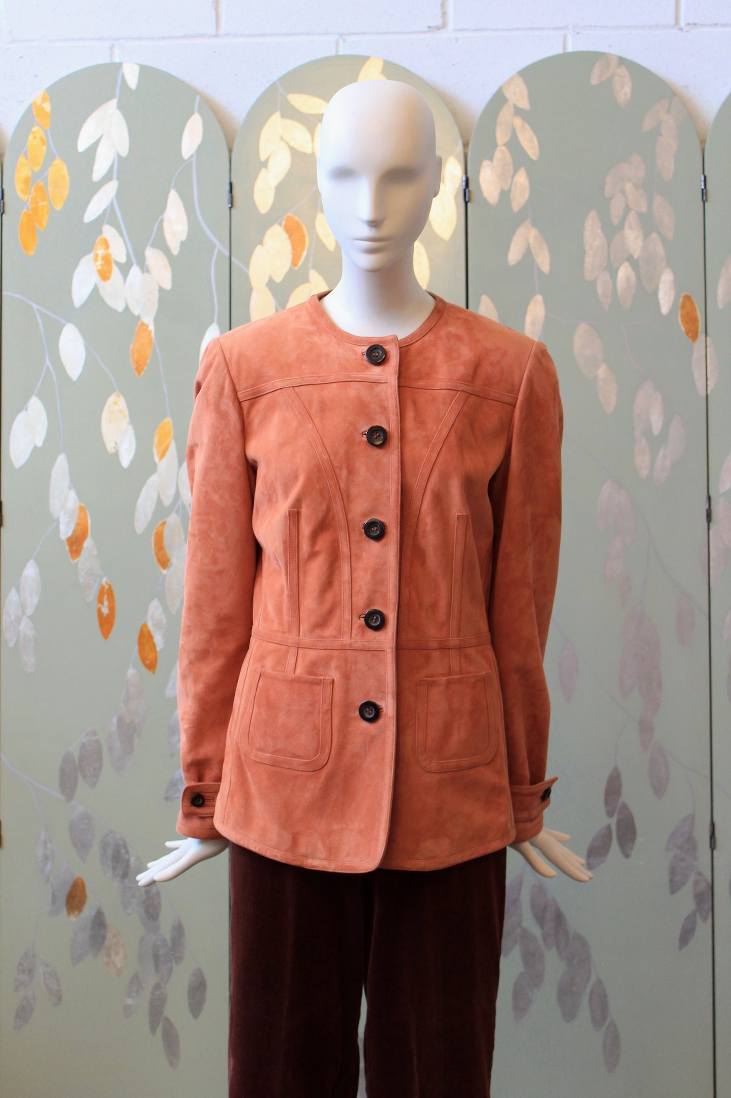 1990s/2000s Agnona Orange Suede Leather Jacket With Black Buttons, Small/Medium