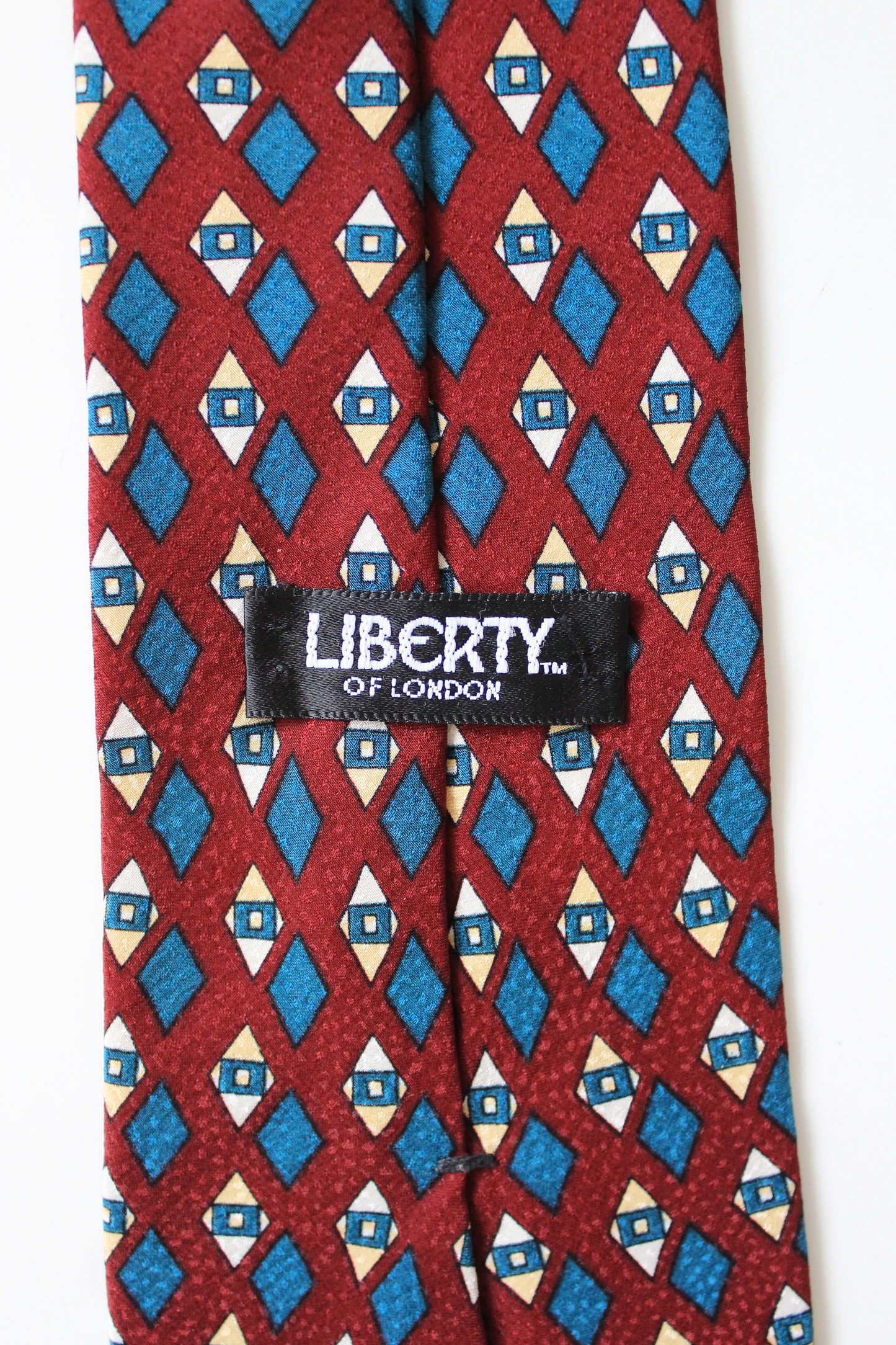 1990s Liberty Of London Burgundy Diamond Silk Designer Tie