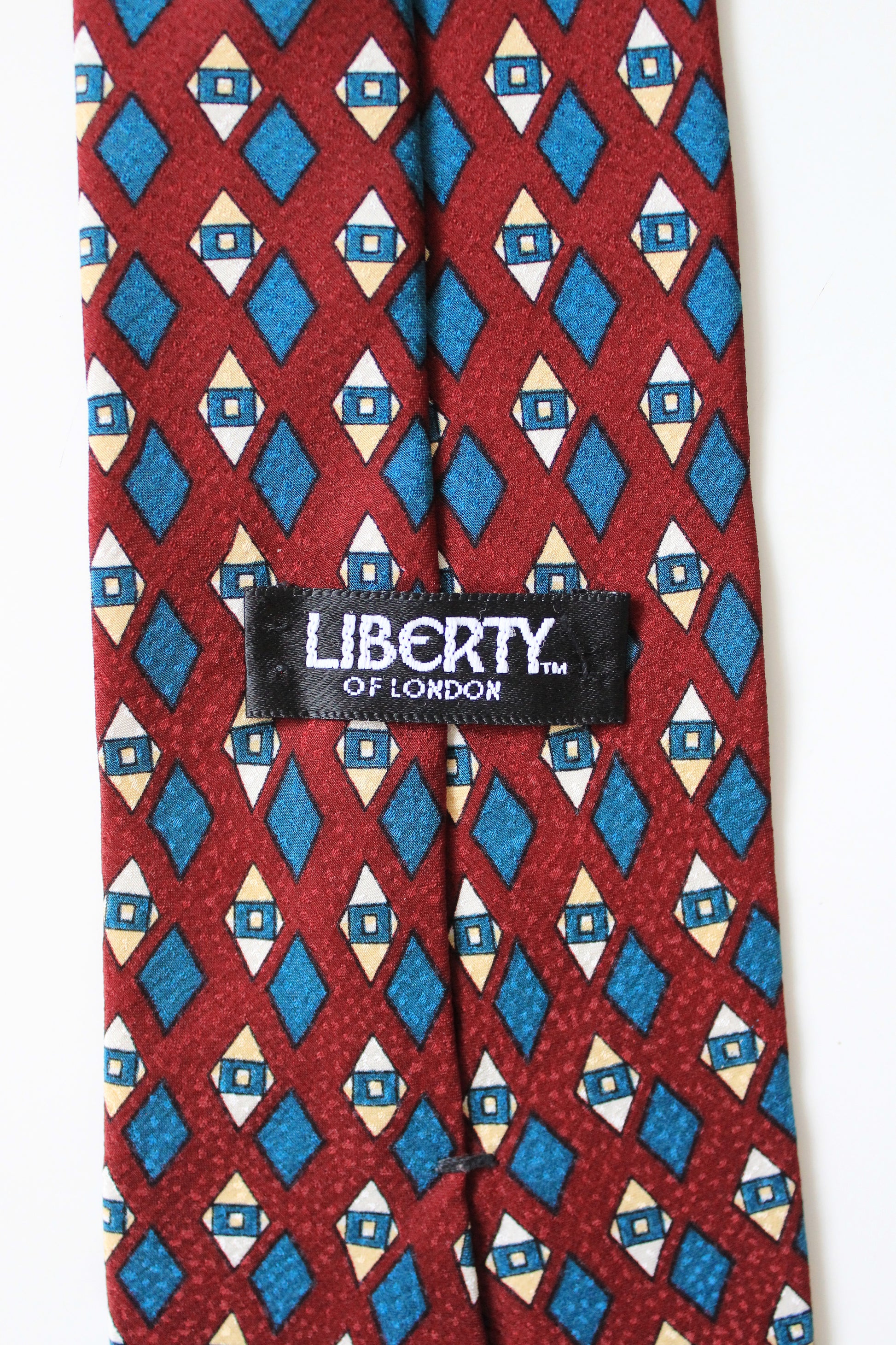 1990s Liberty Of London Burgundy Diamond Silk Designer Tie