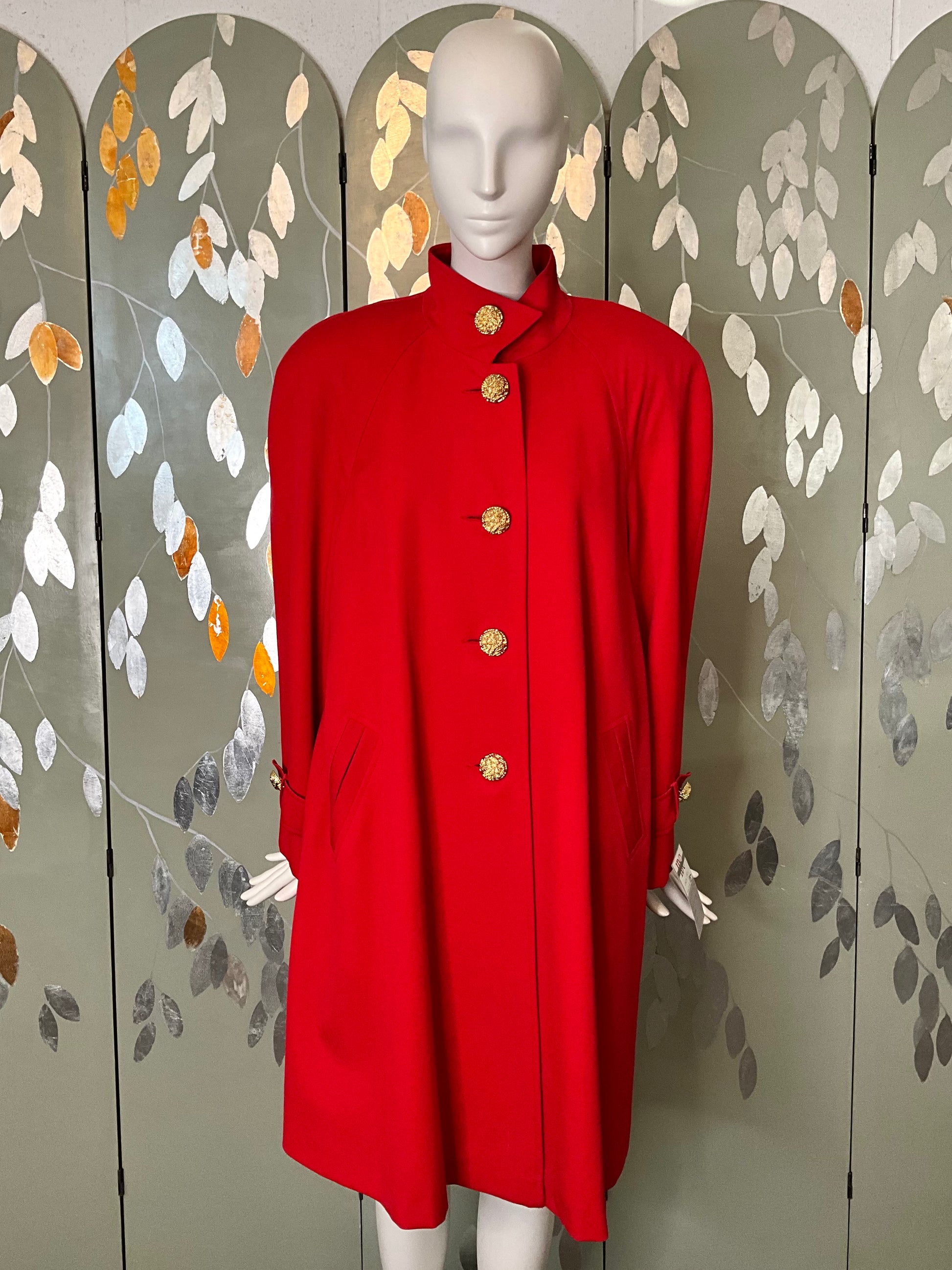 Vintage 1980s Red Wool Swing Coat with Gold Buttons, Large – Ian