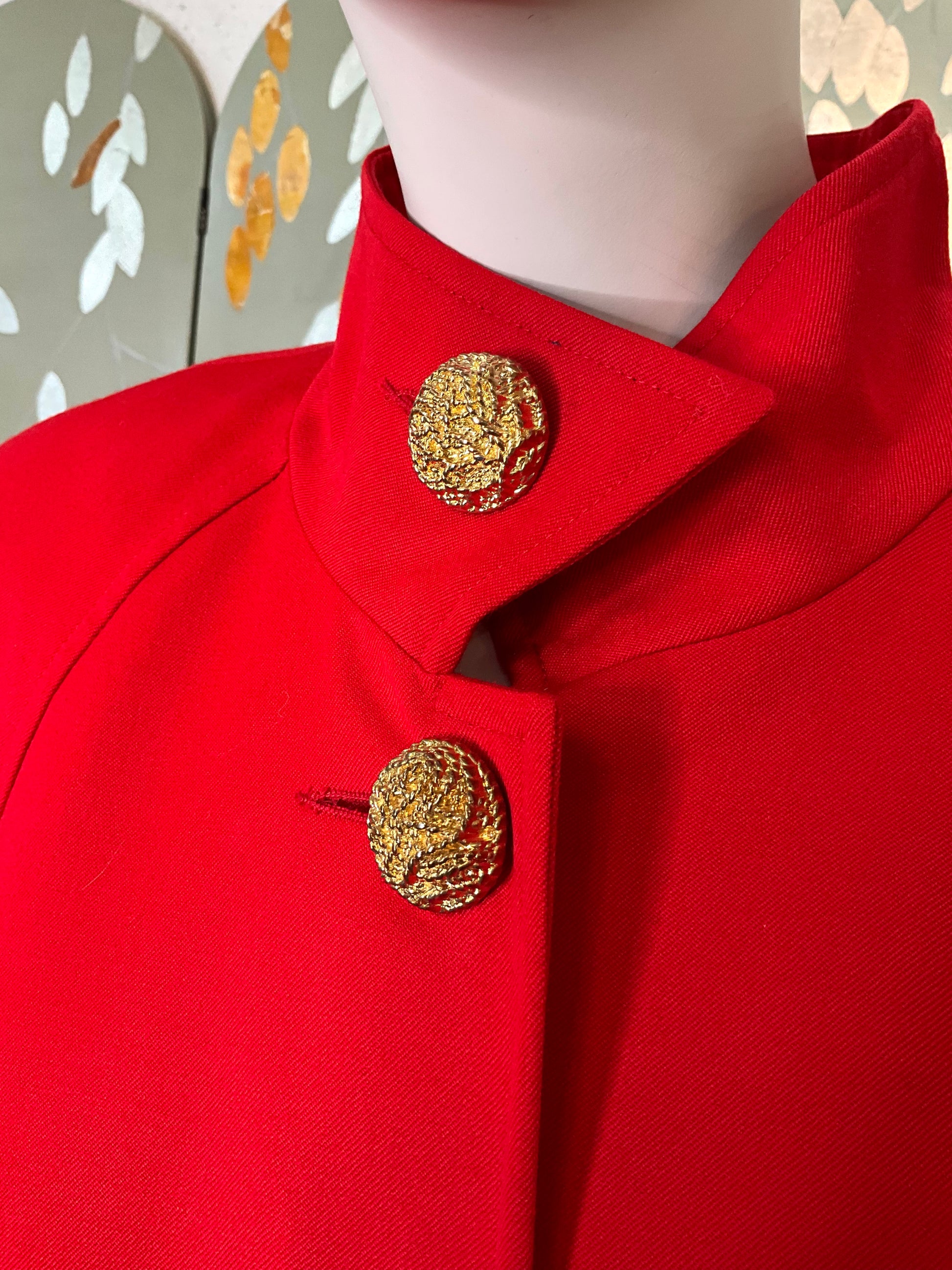 Vintage 1980s Red Wool Swing Coat with Gold Buttons, Large 