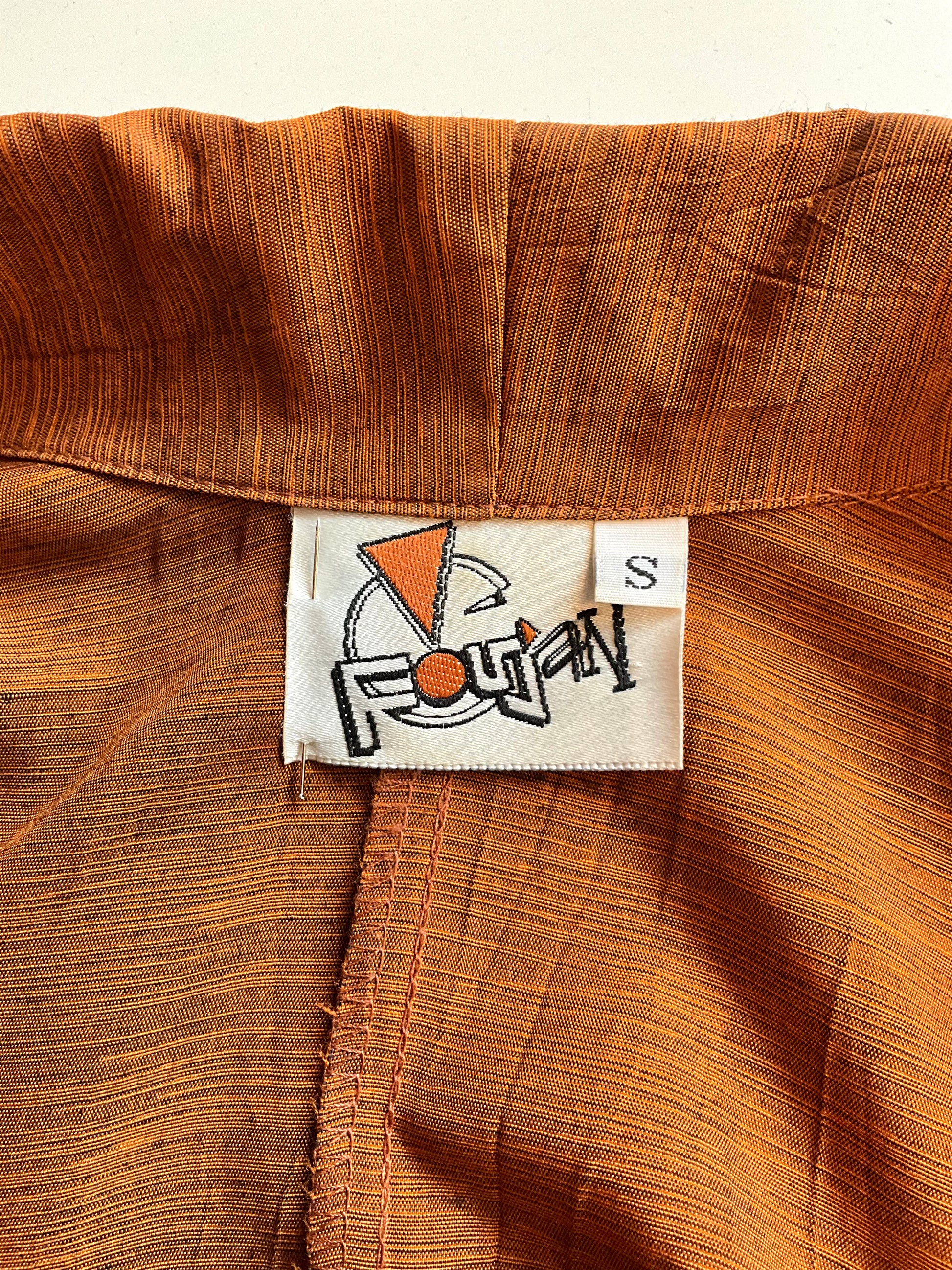 Vintage 1980s Japanese Inspired Copper Draped Skirt Suit, Small 