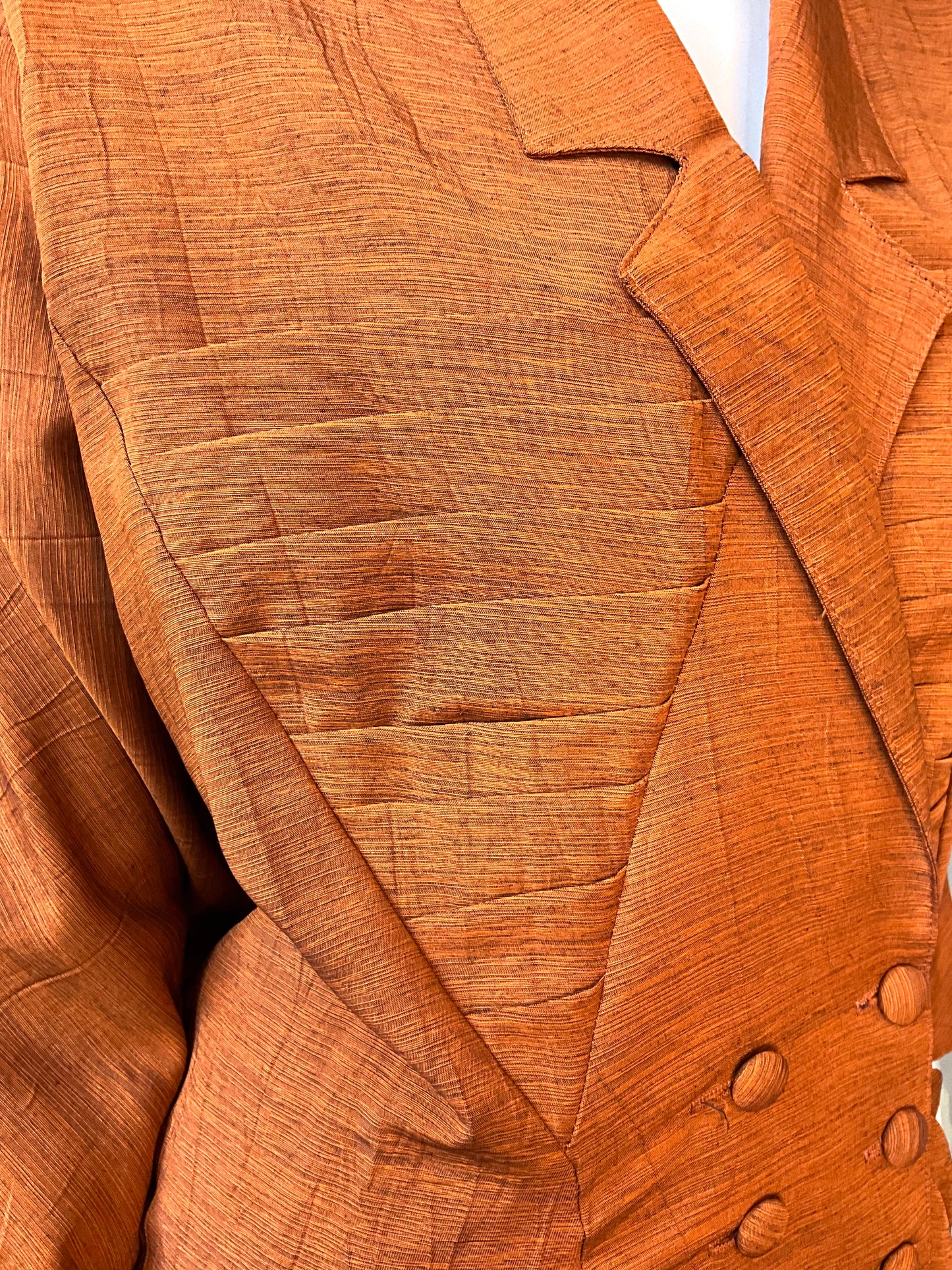 Vintage 1980s Japanese Inspired Copper Draped Skirt Suit, Small 