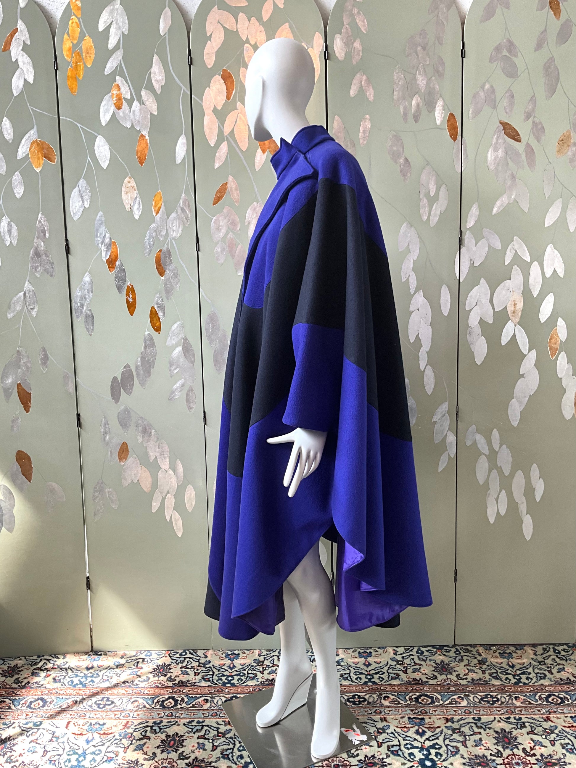 Vintage 1980s Indigo Blue and Black Modernist Cloak