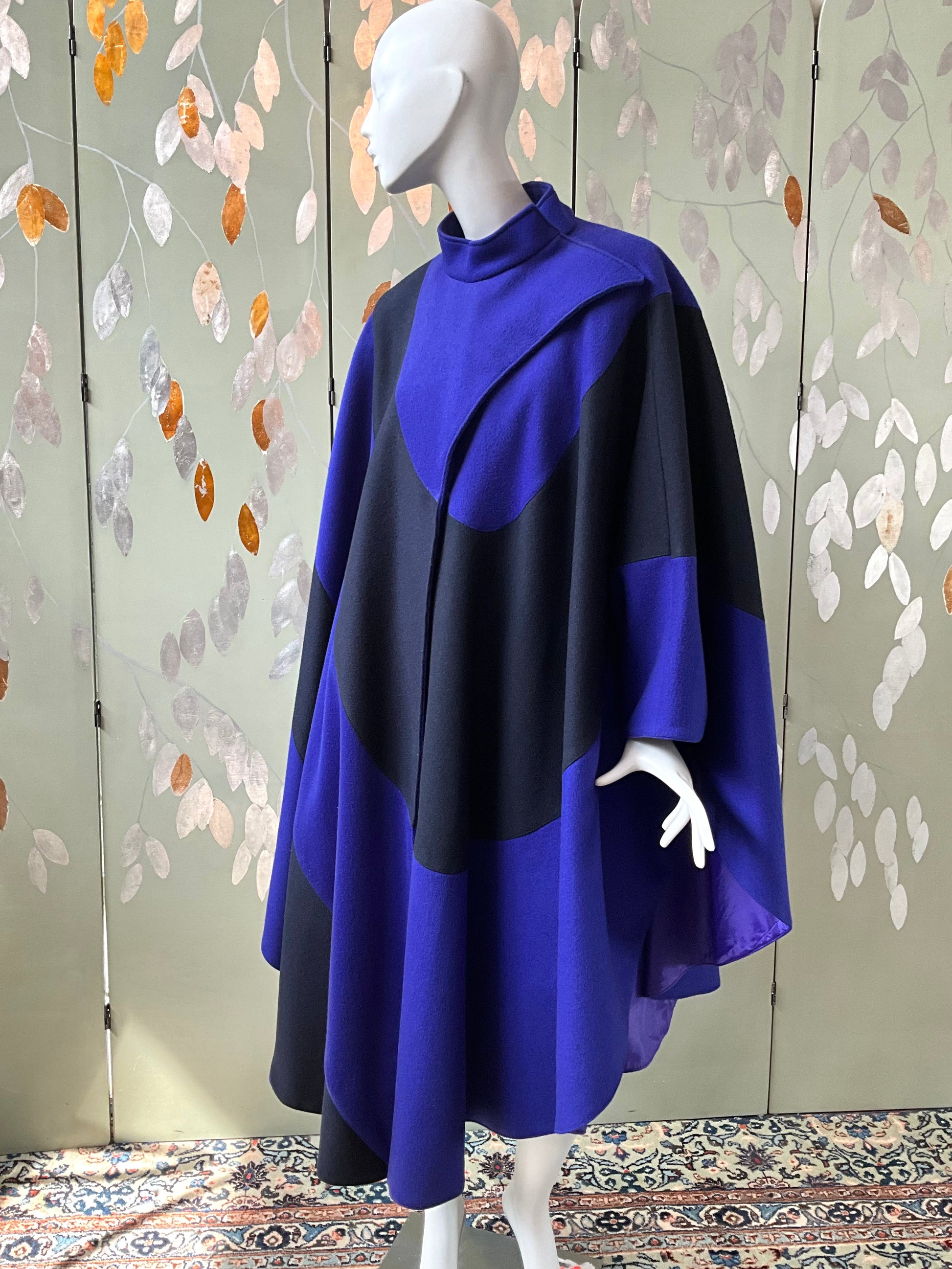 Vintage 1980s Indigo Blue and Black Modernist Cloak