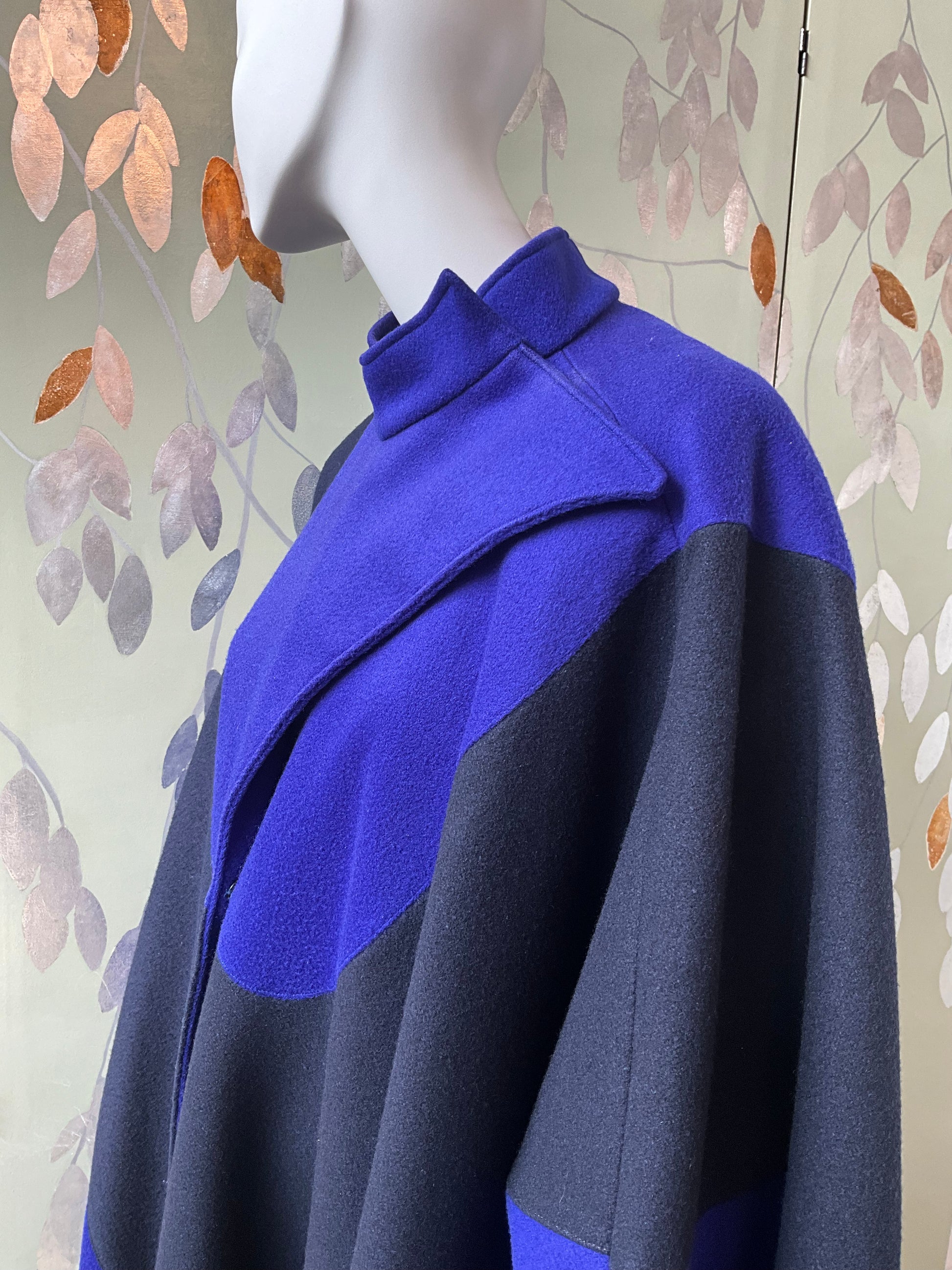 Vintage 1980s Indigo Blue and Black Modernist Cloak