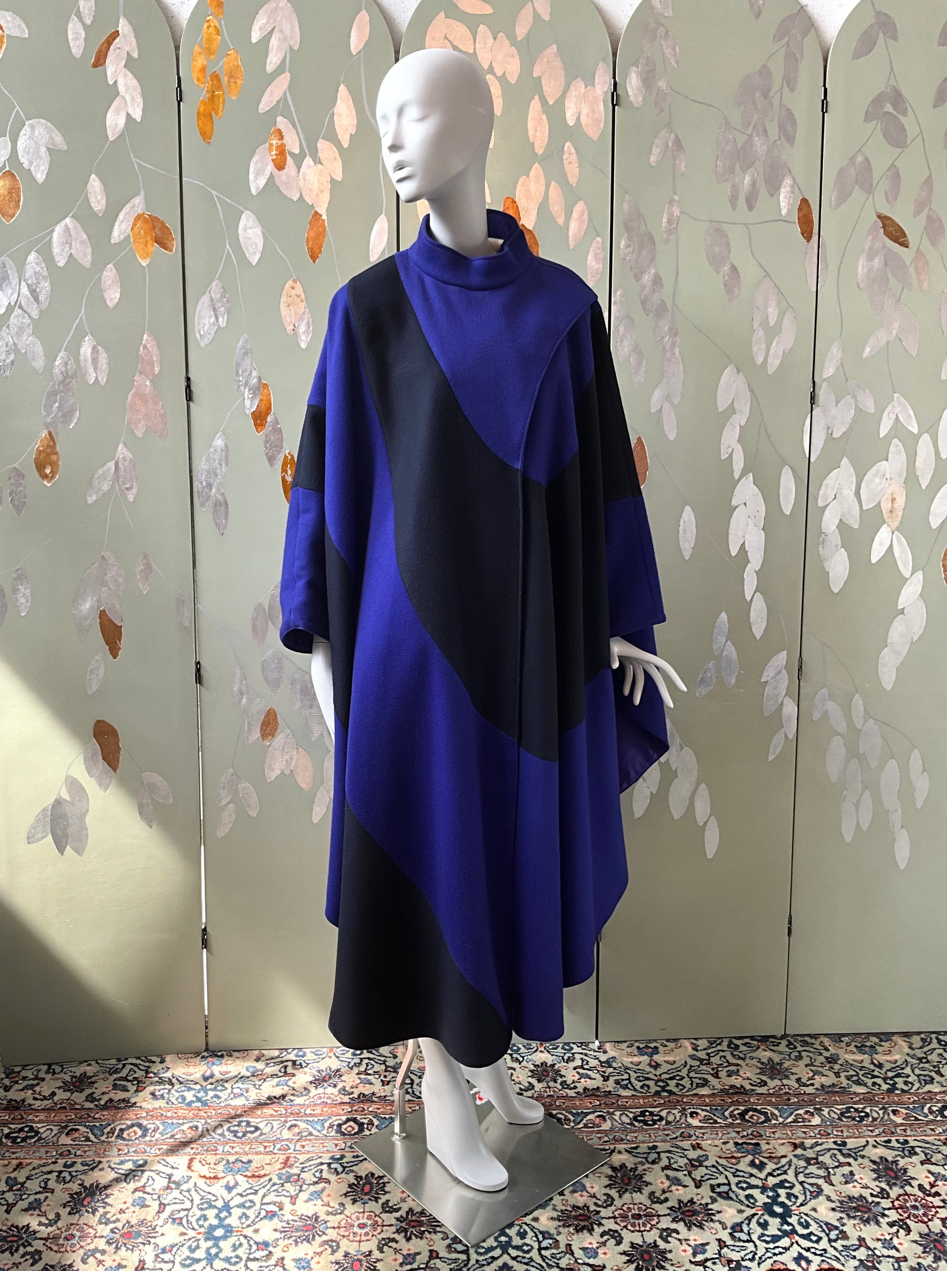 Vintage 1980s Indigo Blue and Black Modernist Cloak