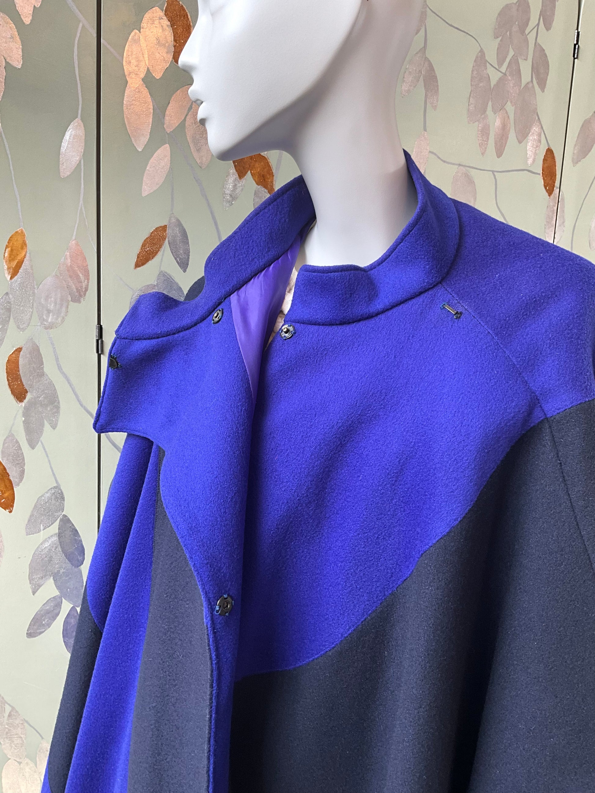 Vintage 1980s Indigo Blue and Black Modernist Cloak