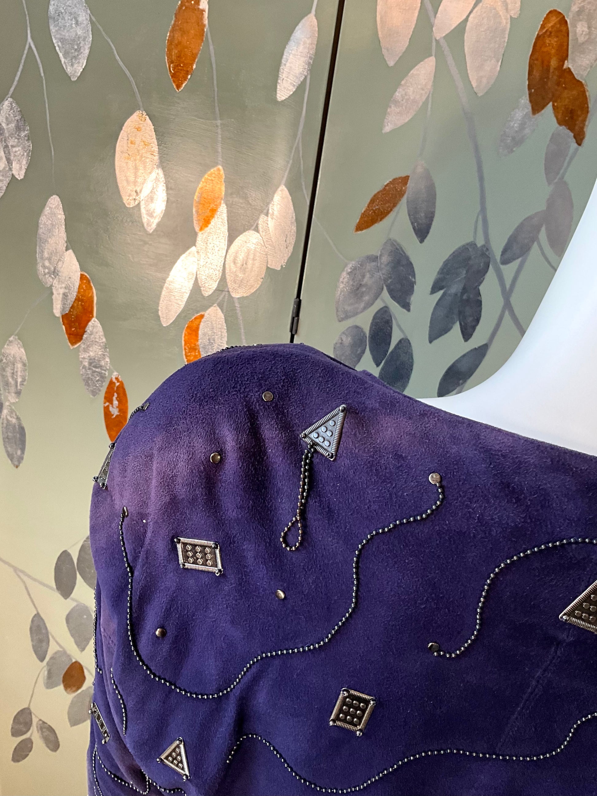 Vintage 1980s Blue Purple Suede Embellished Jacket, M/L