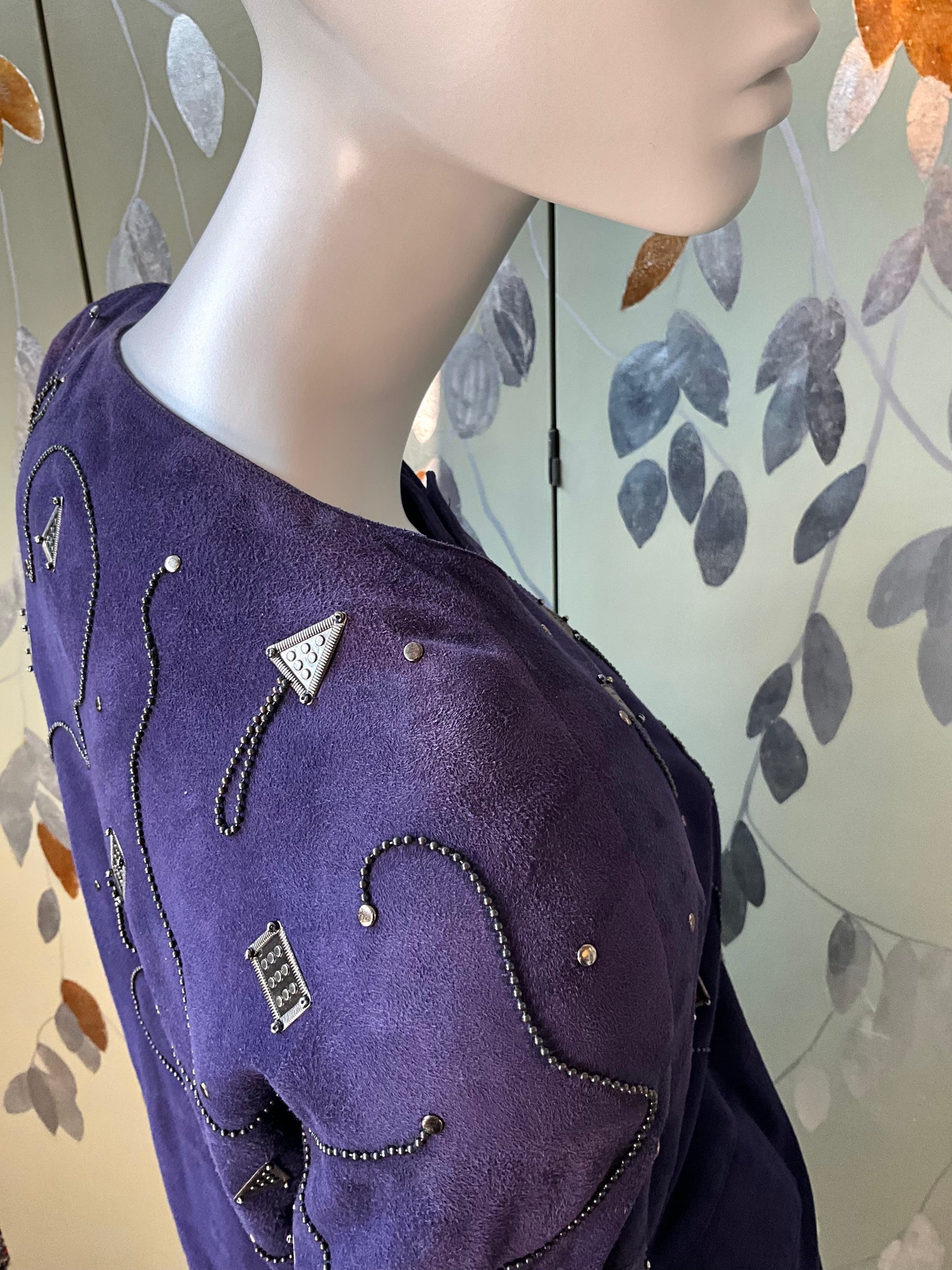 Vintage 1980s Blue Purple Suede Embellished Jacket, M/L