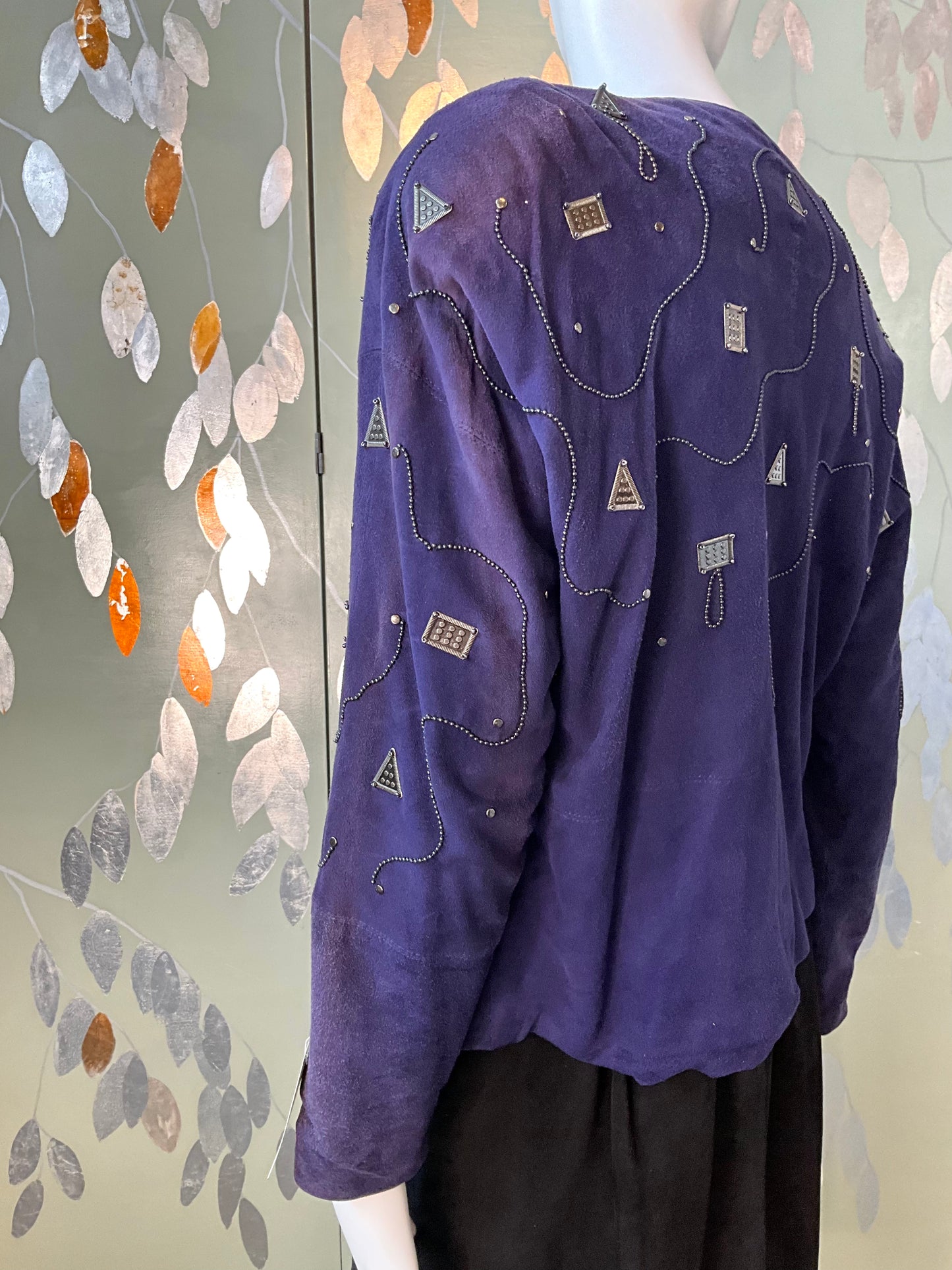 Vintage 1980s Blue Purple Suede Embellished Jacket, M/L