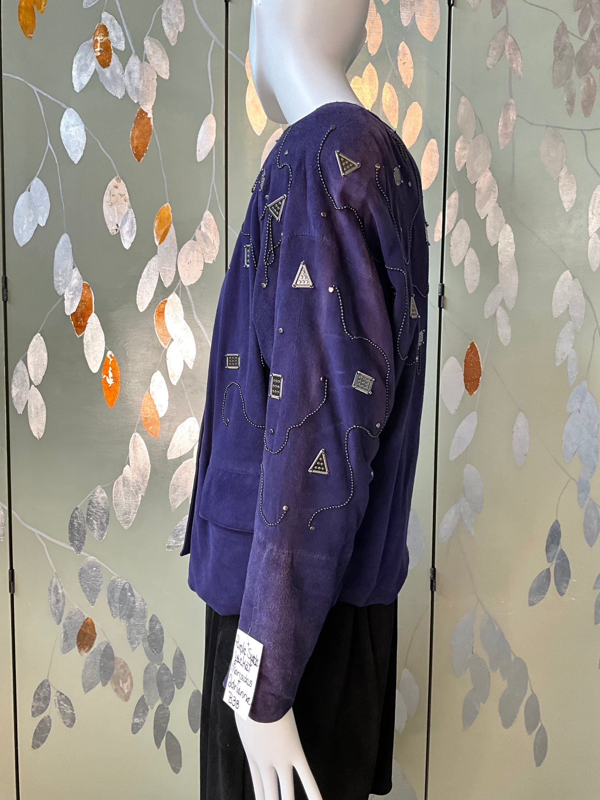 Vintage 1980s Blue Purple Suede Embellished Jacket, M/L