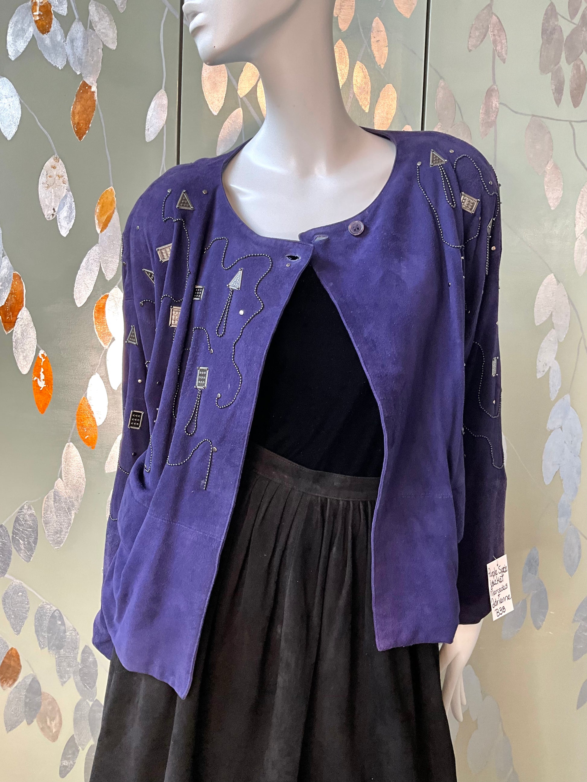 Vintage 1980s Blue Purple Suede Embellished Jacket, M/L