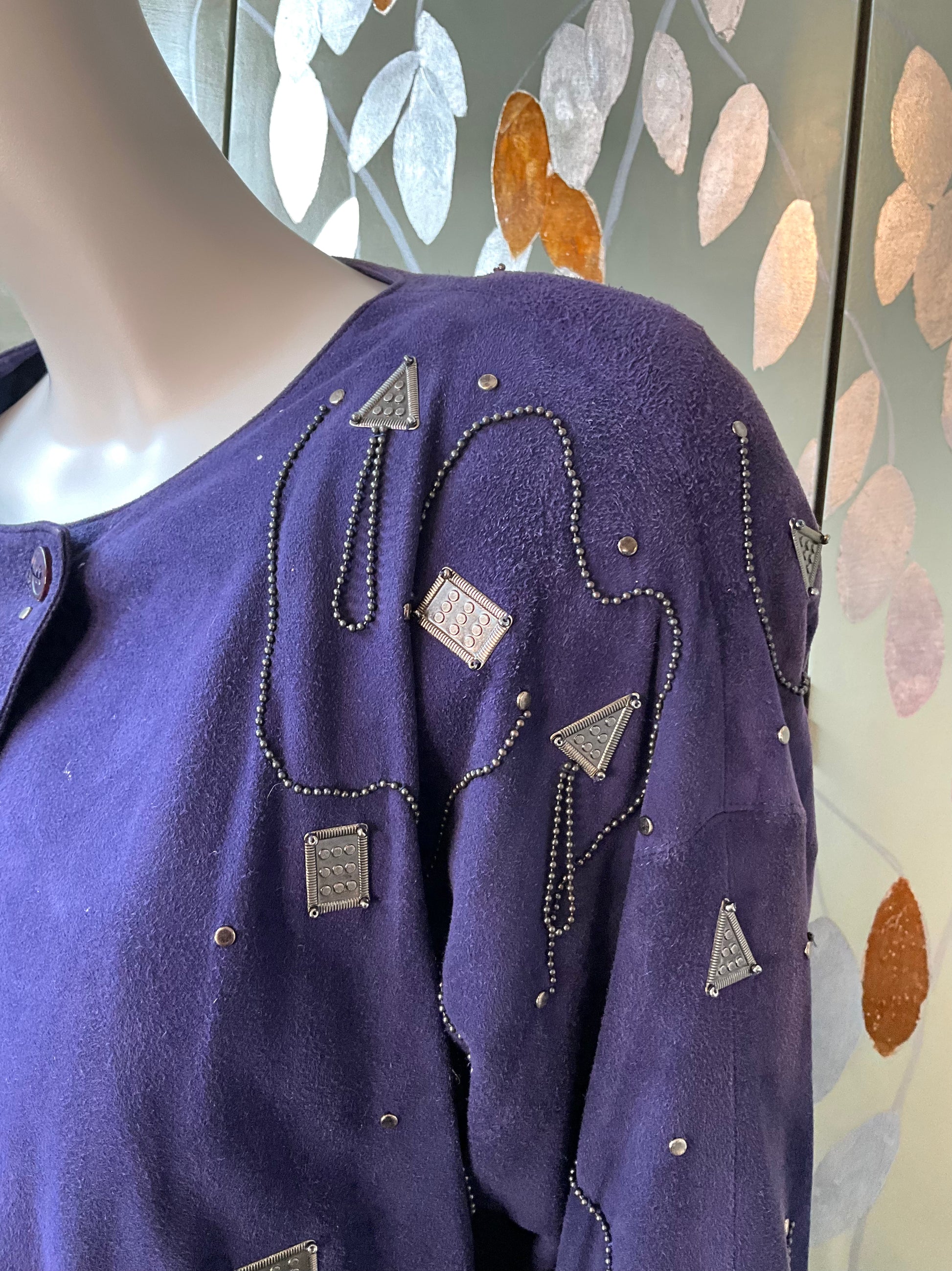 Vintage 1980s Blue Purple Suede Embellished Jacket, M/L
