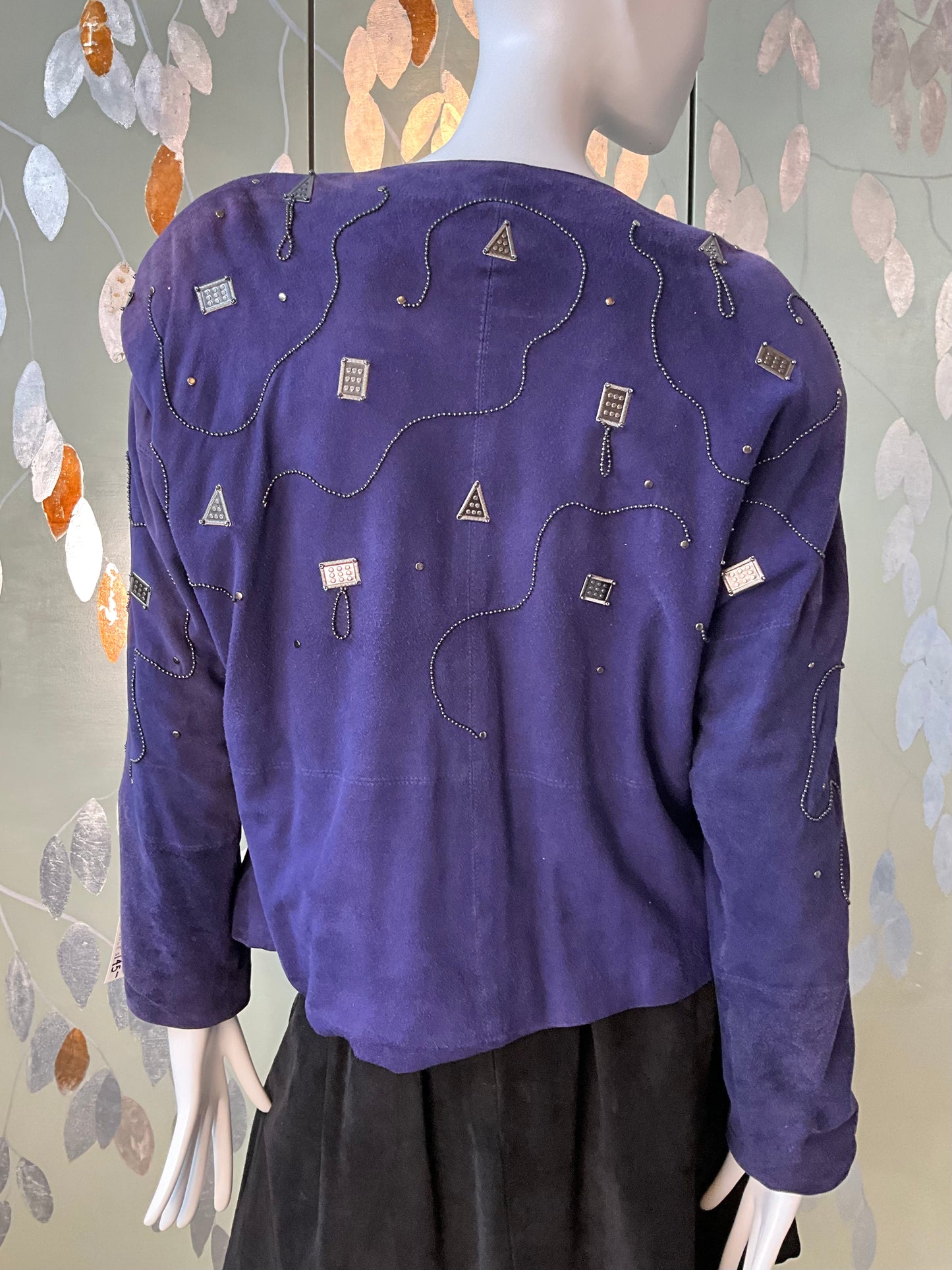 Vintage 1980s Blue Purple Suede Embellished Jacket, M/L