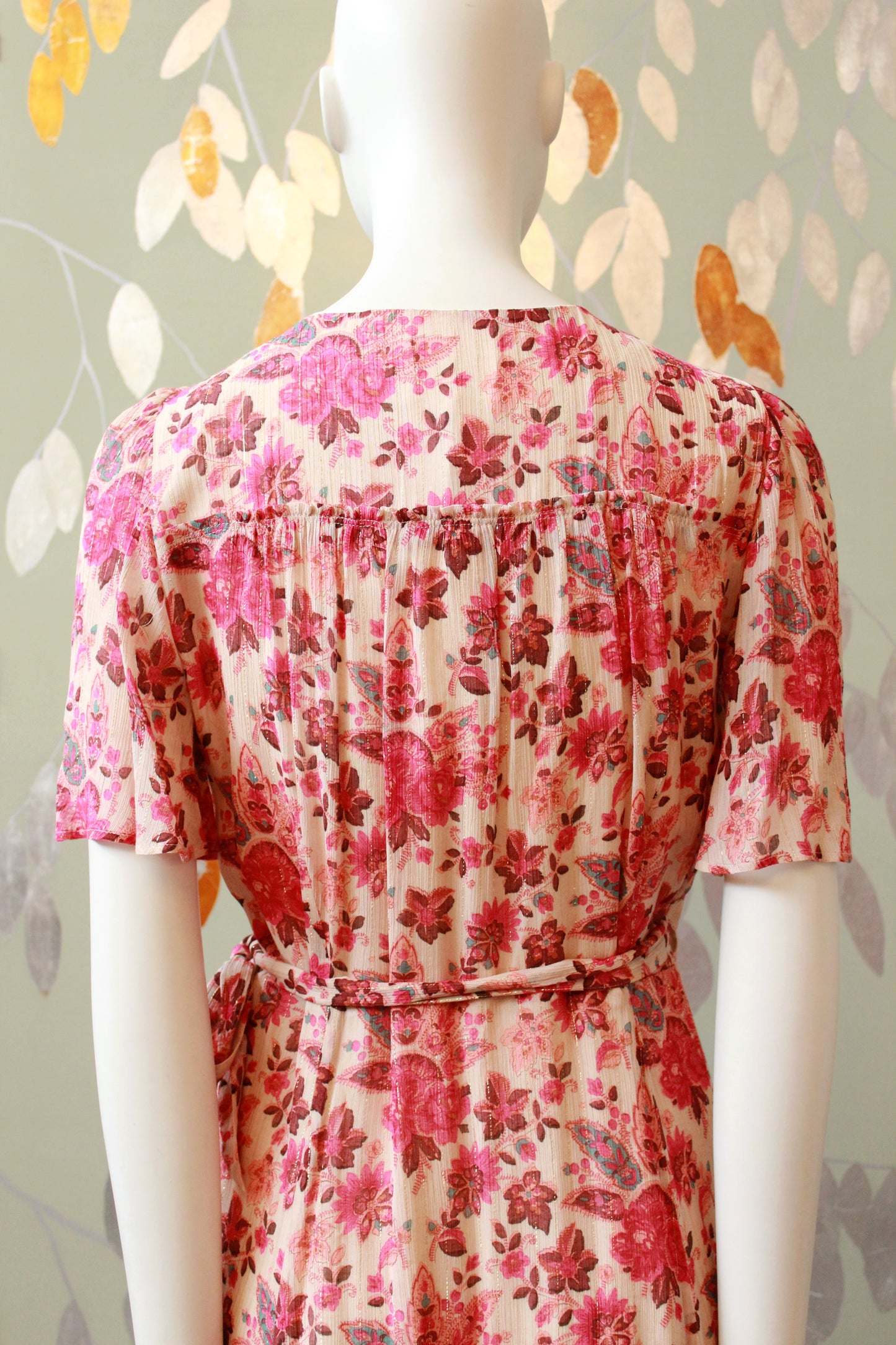 Pink Floral Sézane Wrap Dress With Gold Thread, Unworn, Medium 