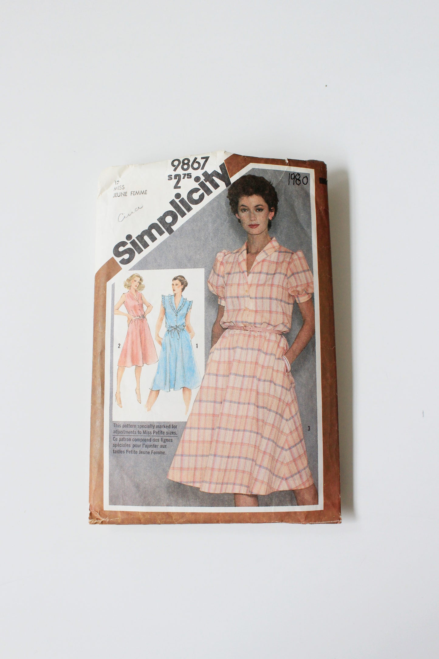 1980s Miss Pullover Dress Simplicity 9867 Sewing Pattern, Cut - Complete, Size 12