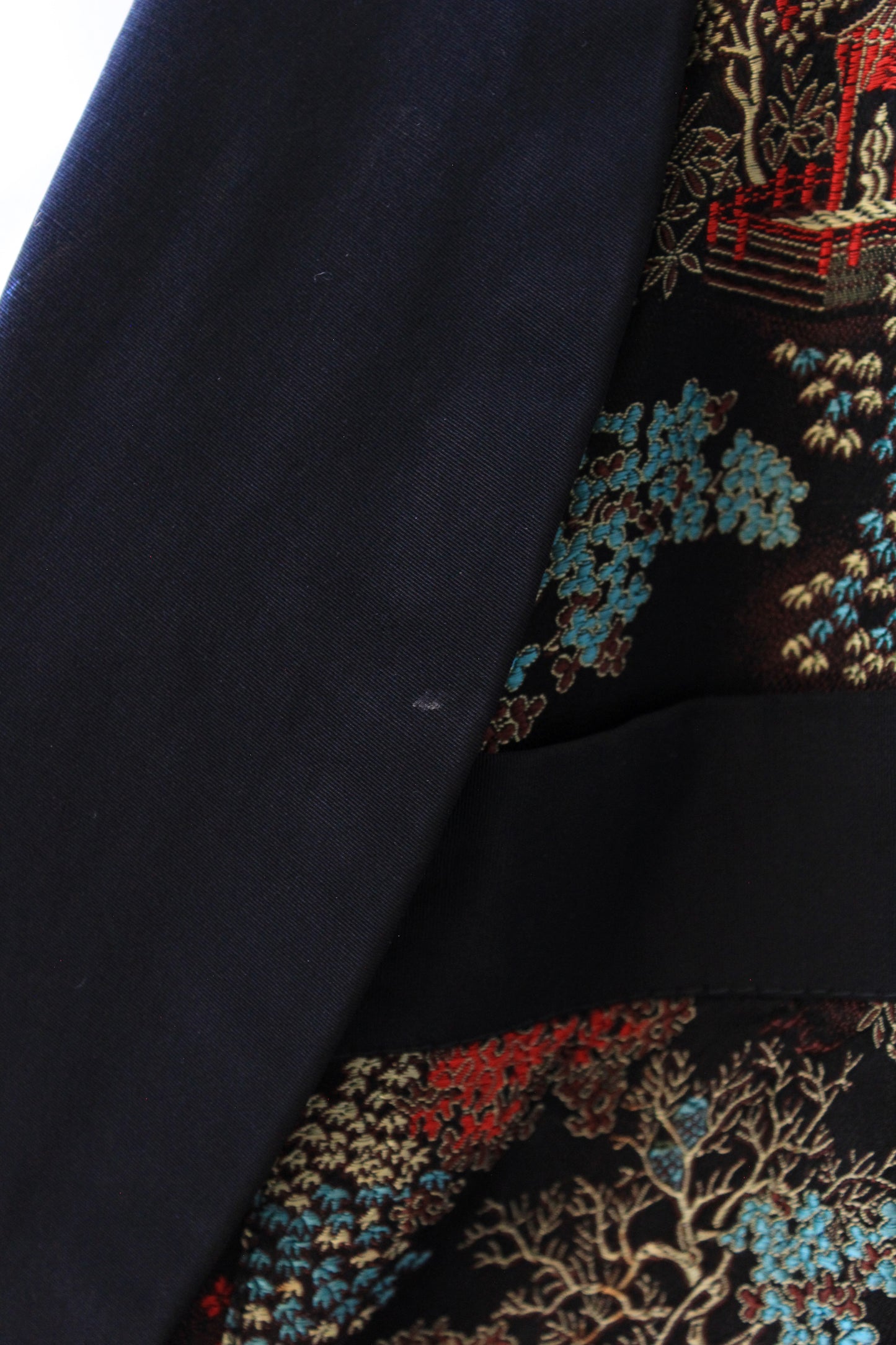 1950s Black Silk Robe With Chinese Flowers Motif, Medium