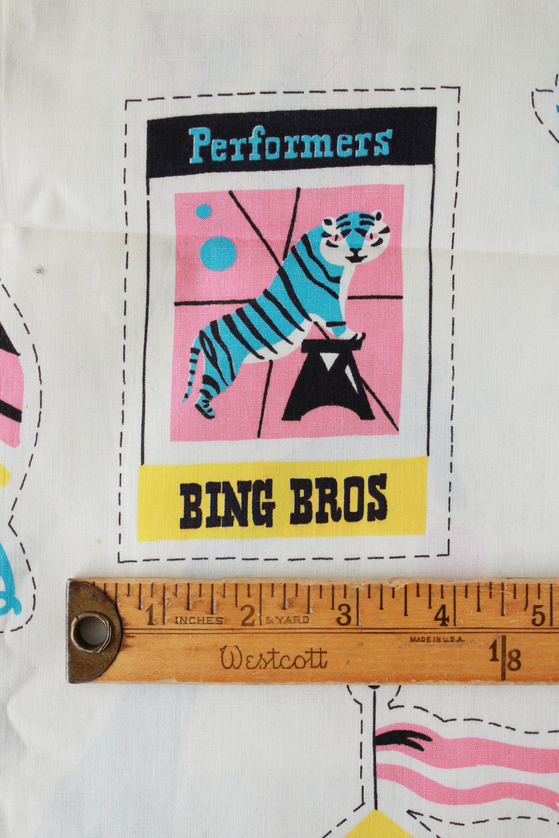 Vintage 1960s Cotton Circus Novelty Print Pastel Kids Fabric, 2.3 Yards