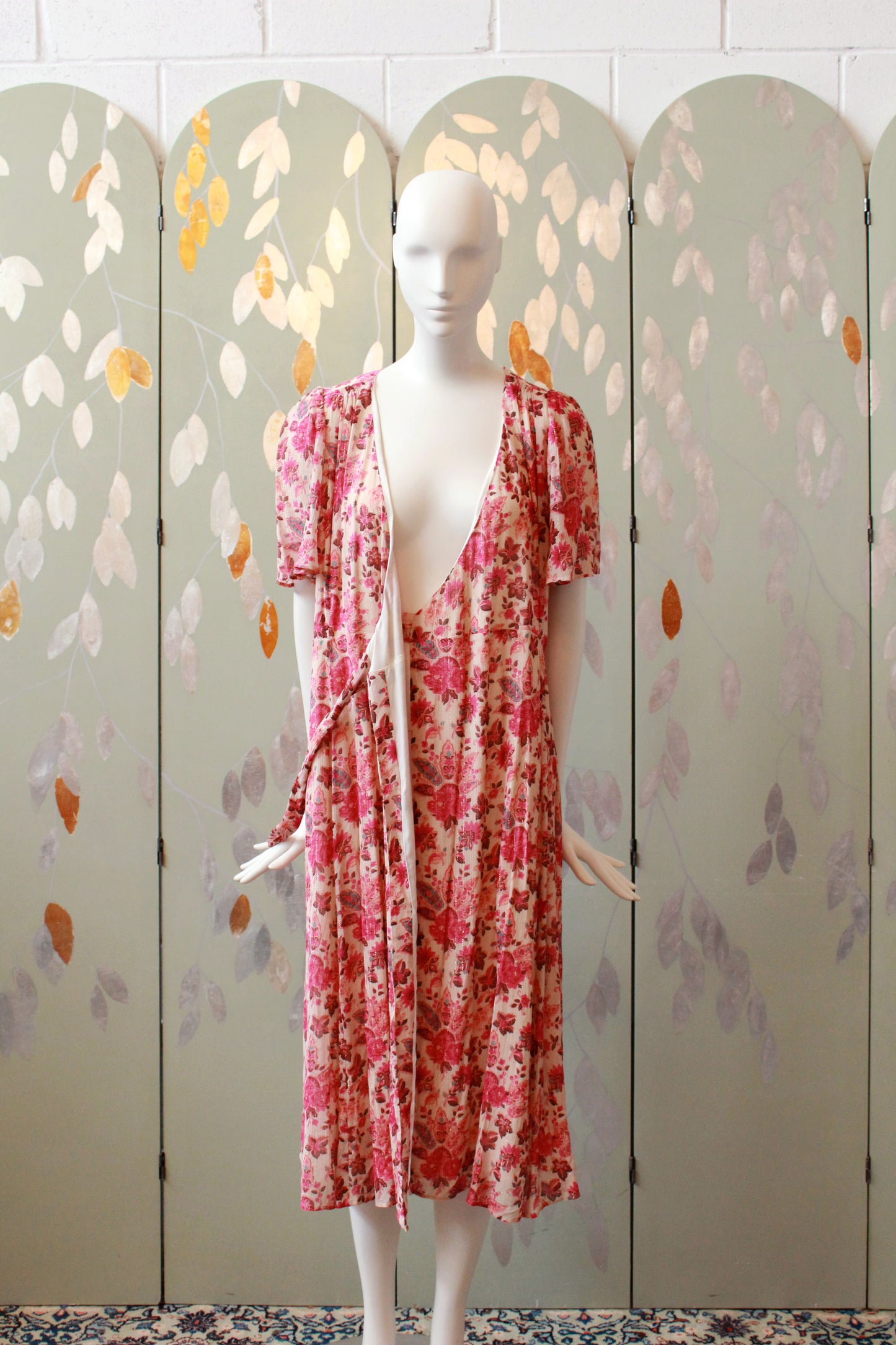 Pink Floral Sézane Wrap Dress With Gold Thread, Unworn, Medium 