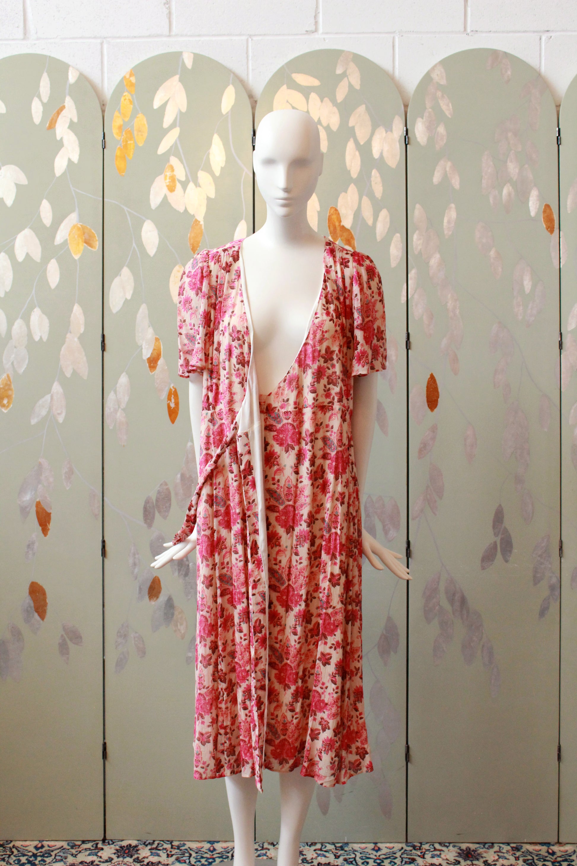 Pink Floral Sézane Wrap Dress With Gold Thread, Unworn, Medium 