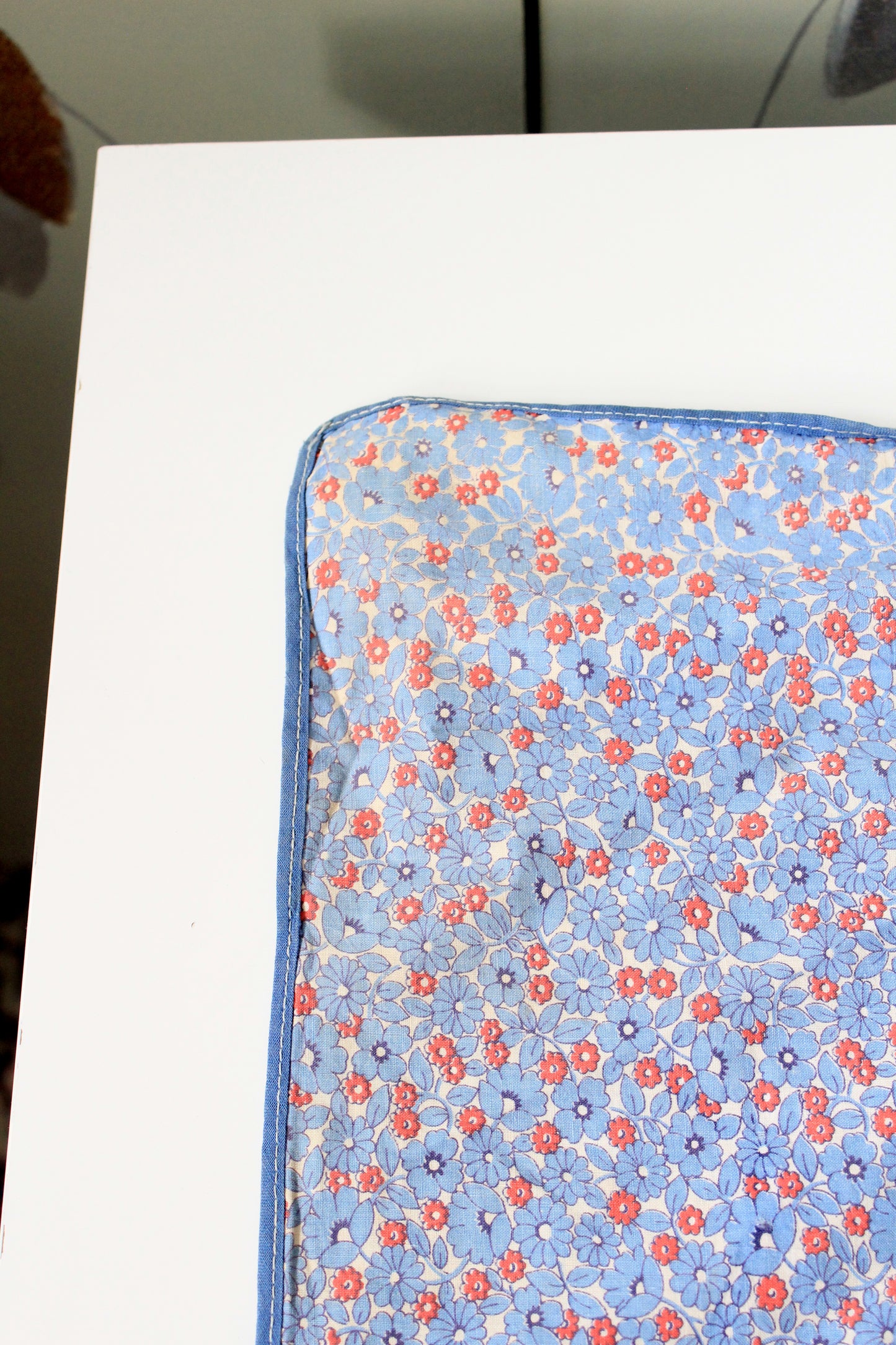 1940s/1950s Light Blue And Red Floral Print Cotton Duvet Cover, 76.5" x 67"