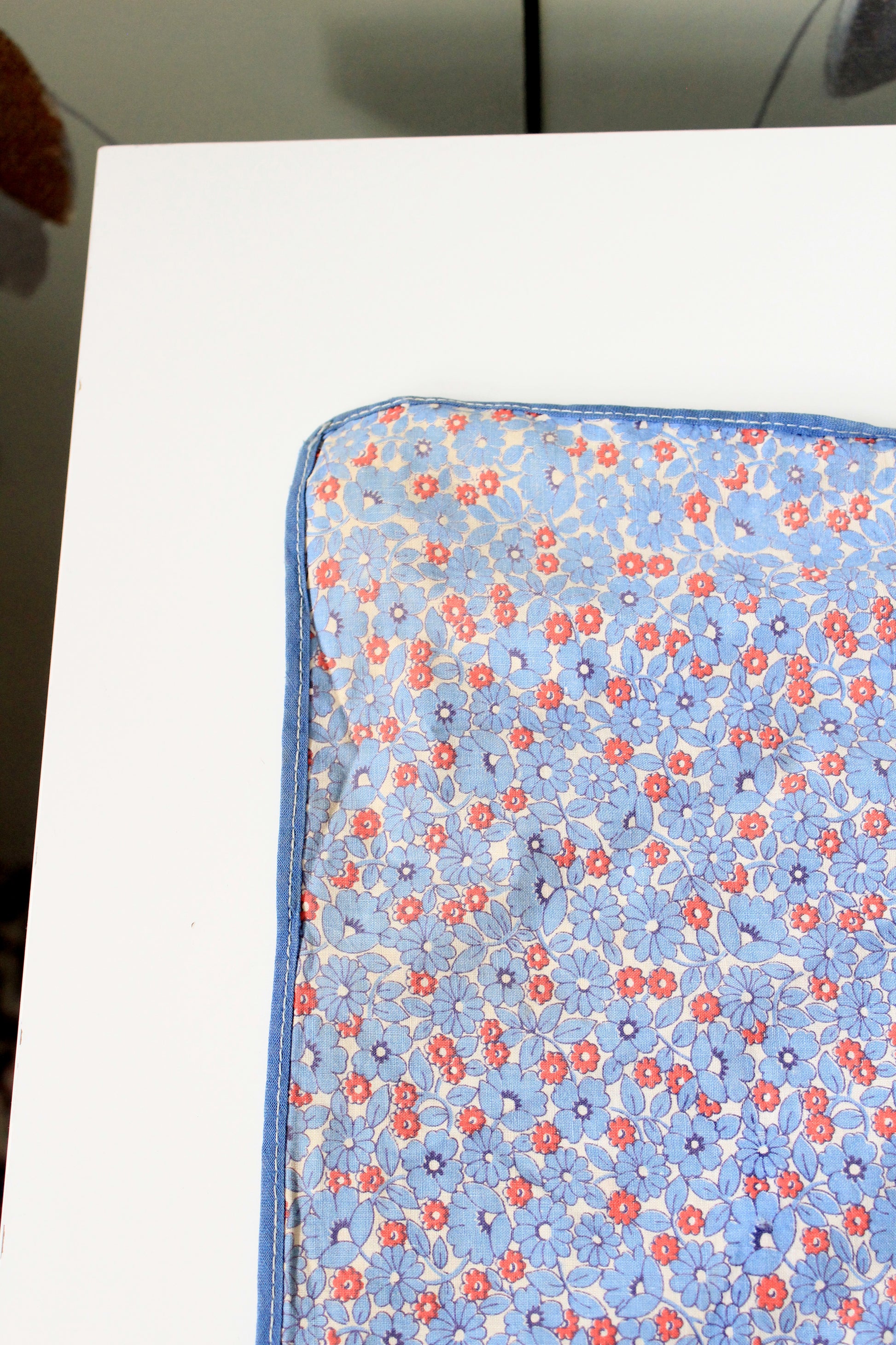 1940s/1950s Light Blue And Red Floral Print Cotton Duvet Cover, 76.5" x 67"