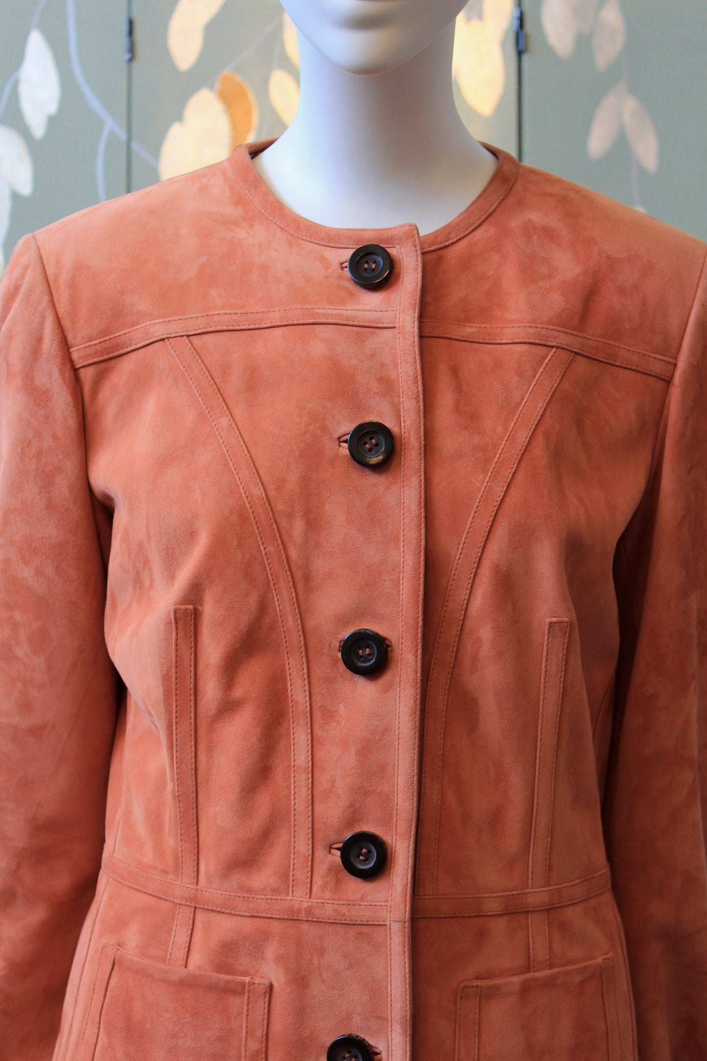 1990s/2000s Agnona Orange Suede Leather Jacket With Black Buttons, Small/Medium