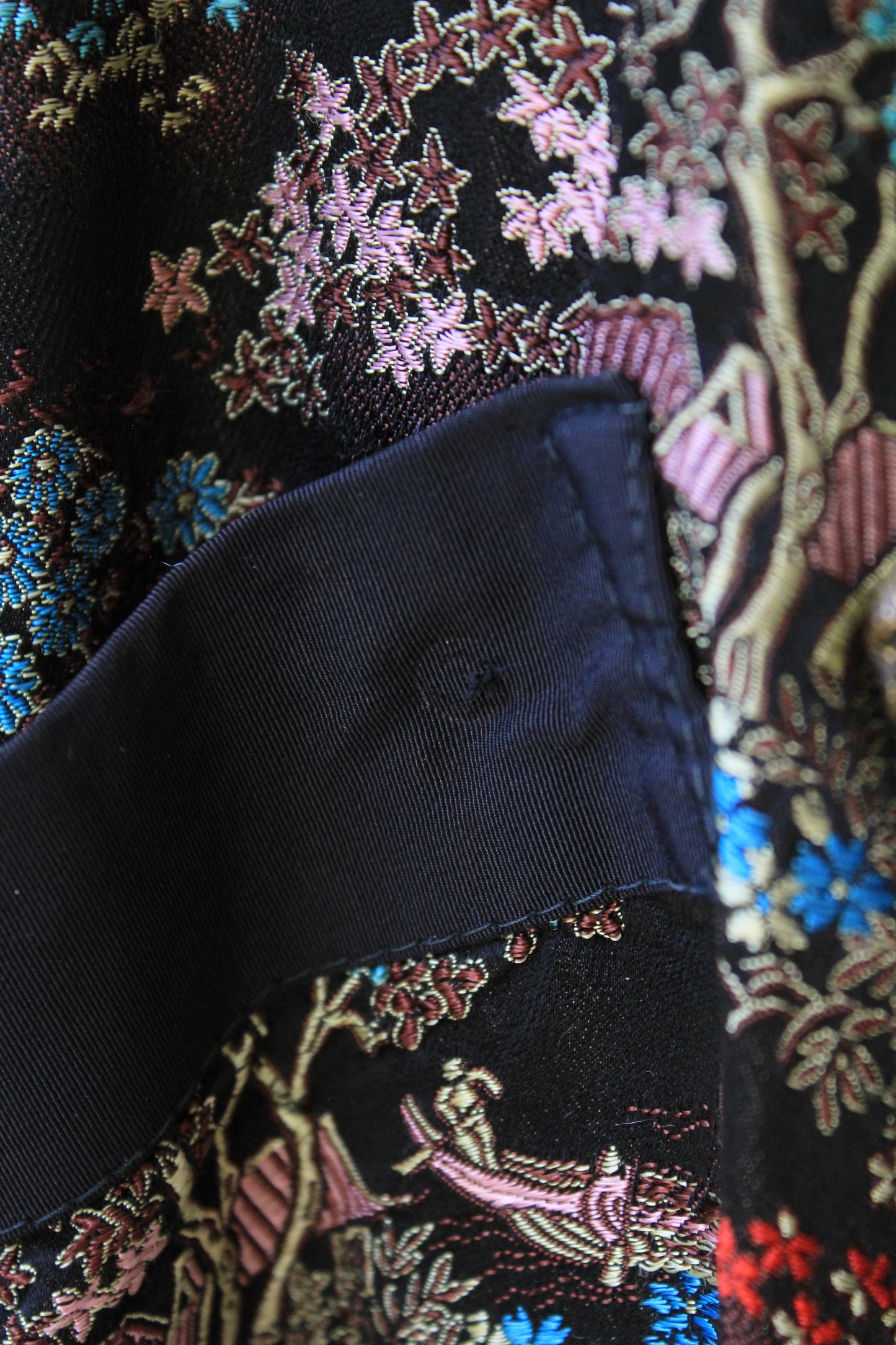 1950s Black Silk Robe With Chinese Flowers Motif, Medium