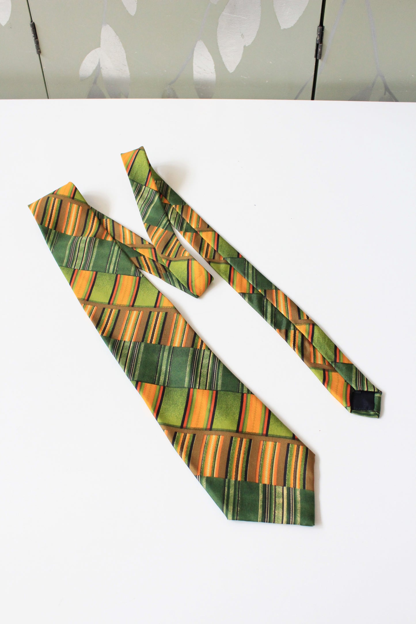 1990s YSL Green And Yellow Graphic Designer Silk Tie