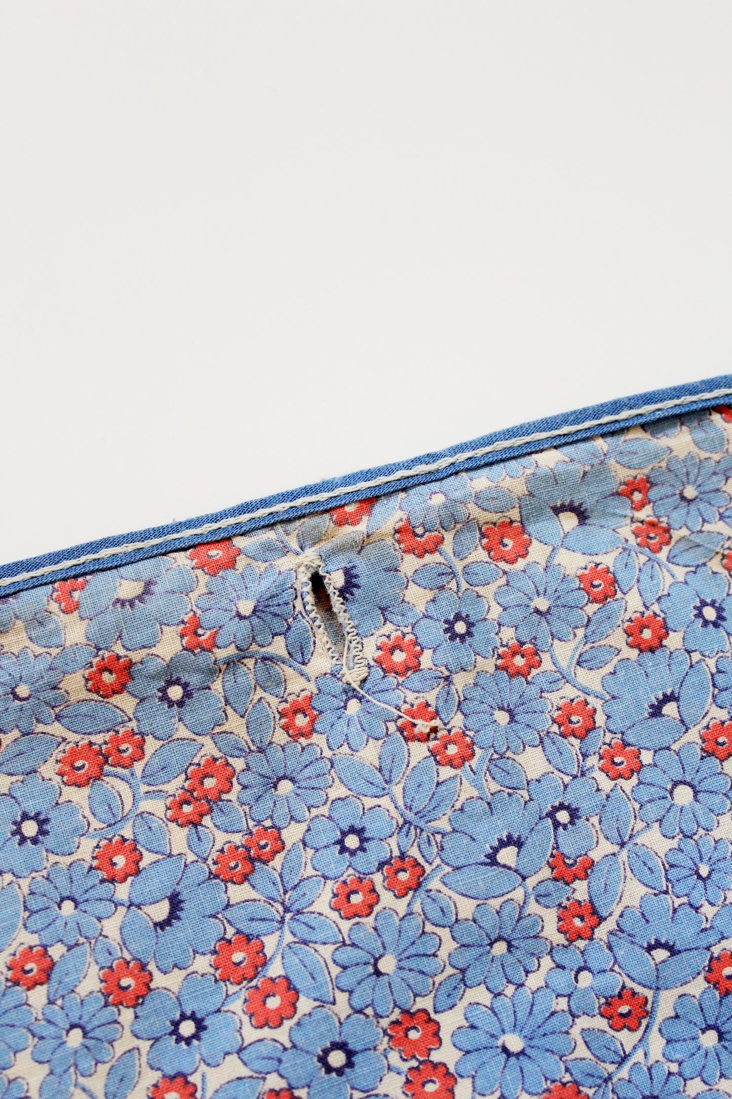 1940s/1950s Light Blue And Red Floral Print Cotton Duvet Cover, 76.5" x 67"